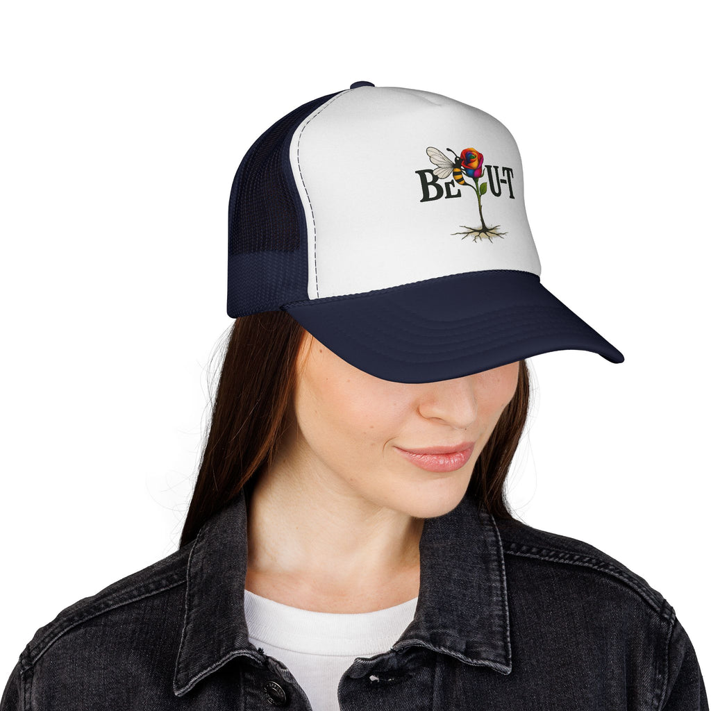 Trucker Hat — 'Be Out' Butterfly Rose Graphic Cap