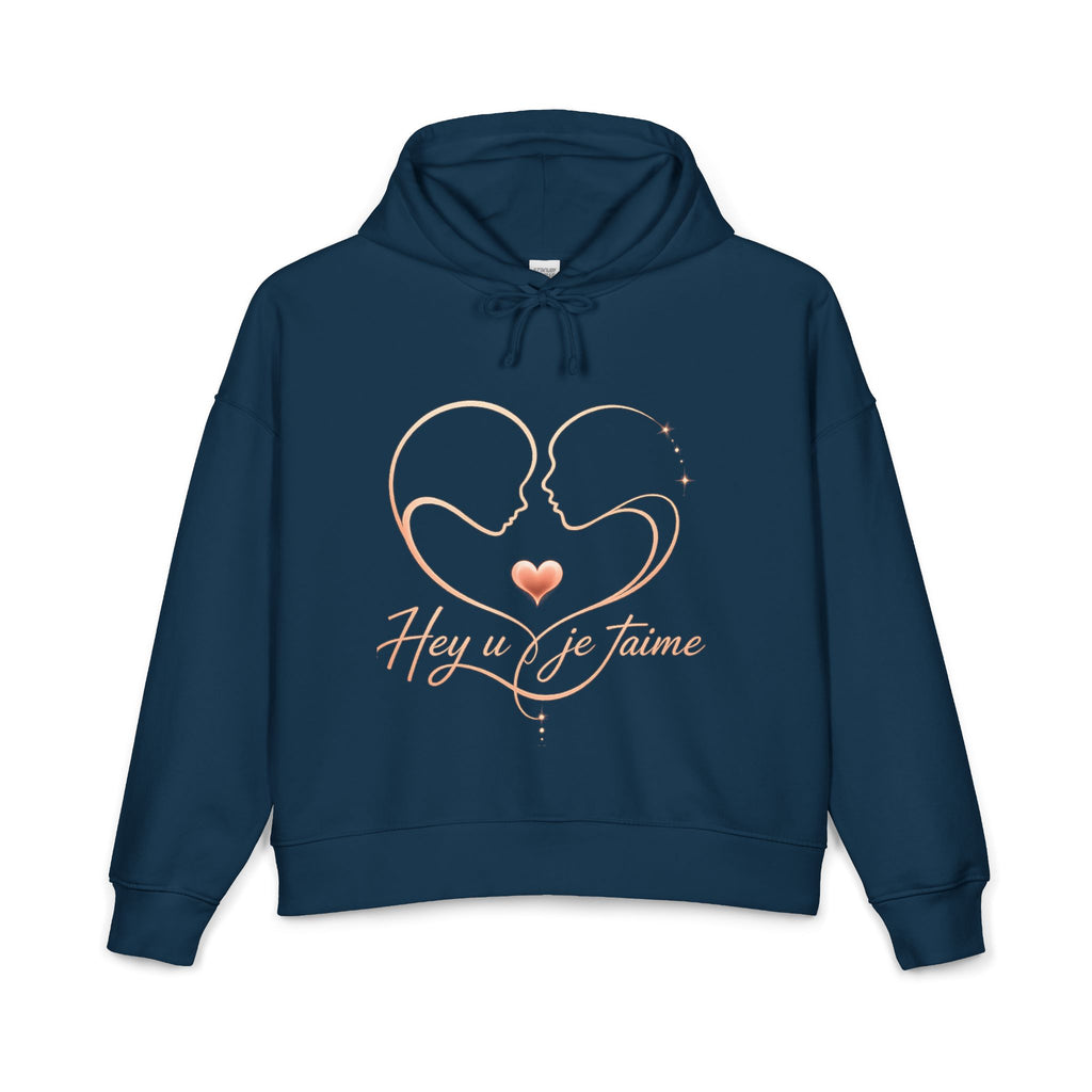 Romantic Heartline Hoodie – "Hey u je t'aime" Women's Organic Hoodie