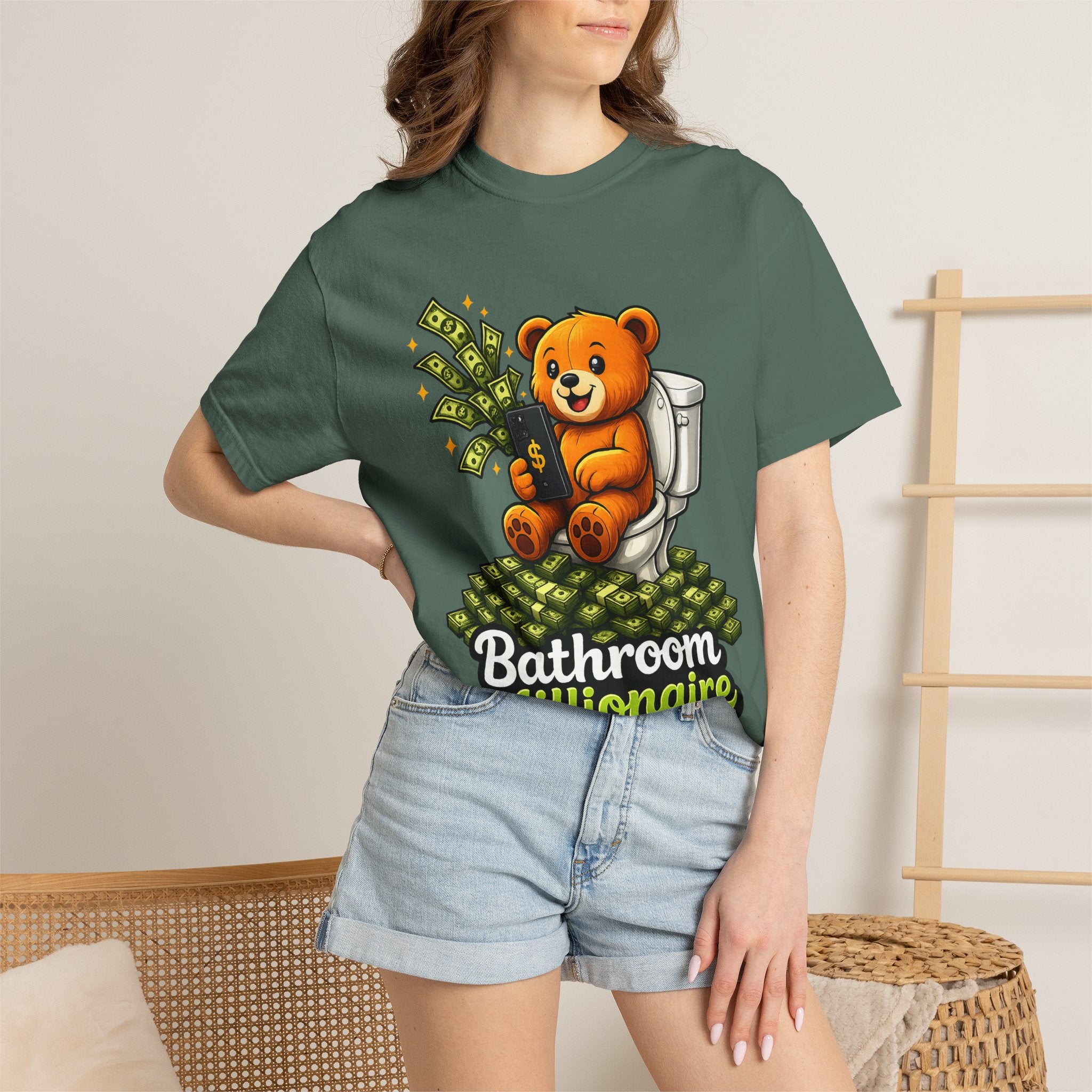 Bathroom Millionaire T-Shirt — Cute Bear on Toilet Graphic Tee