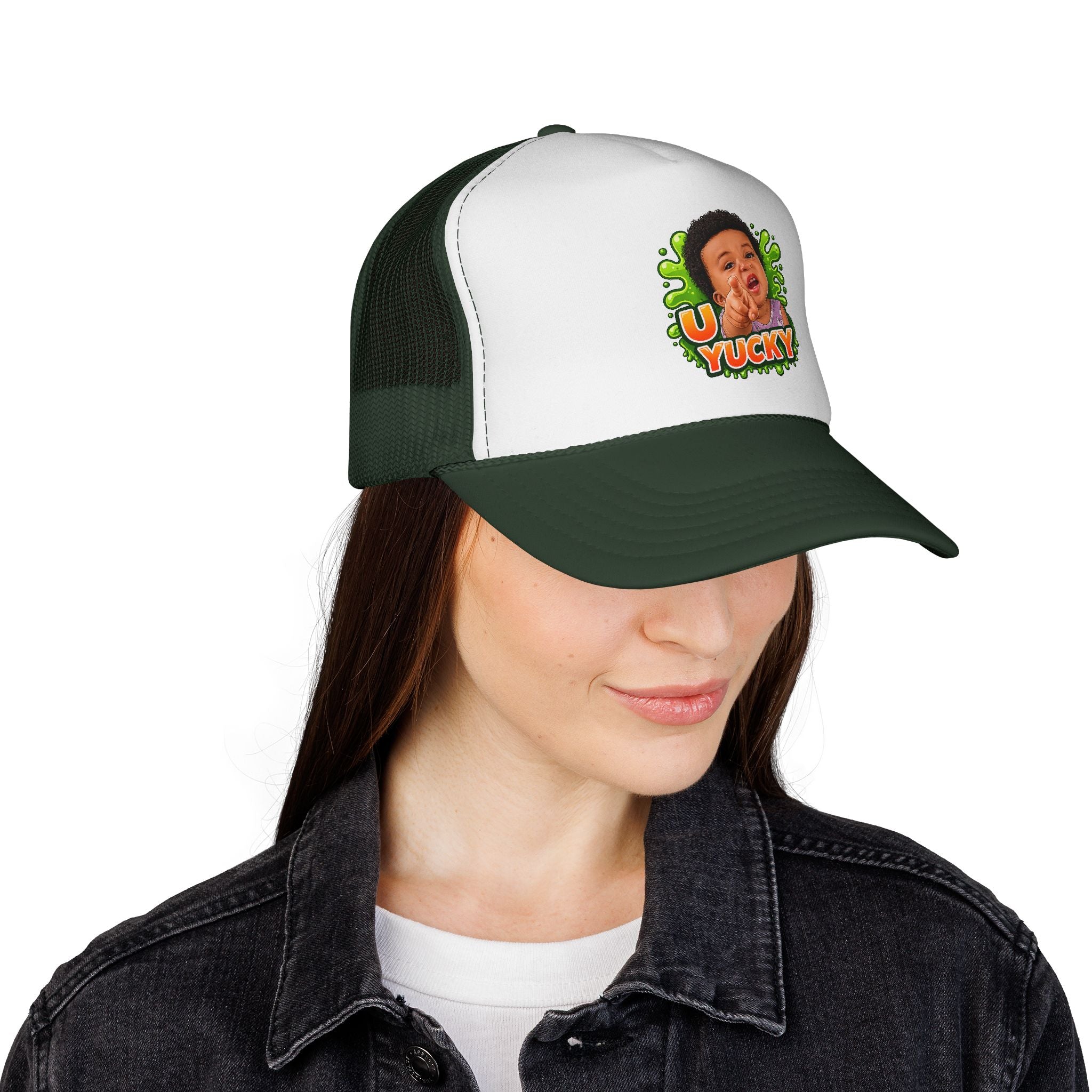 U Yucky Baby Trucker Cap — Funny Retro Slime Graphic Mesh Hat