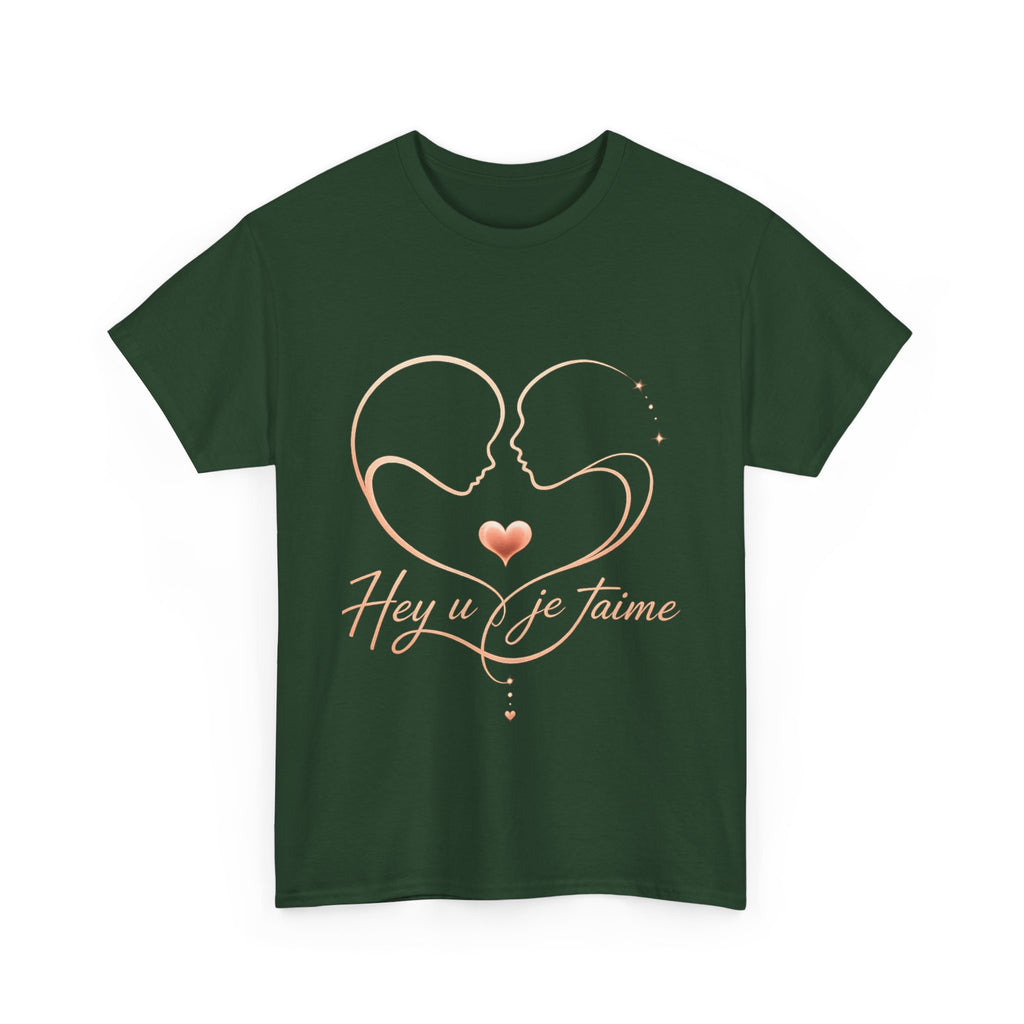 Romantic Heartline Tee — “Hey u je t'aime” French Love Graphic T-Shirt