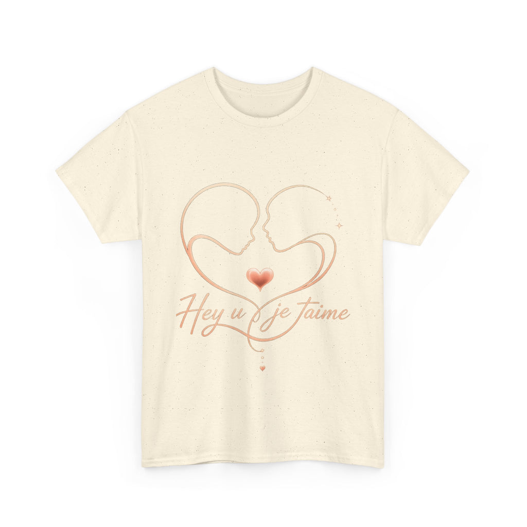 Romantic Heartline Tee — “Hey u je t'aime” French Love Graphic T-Shirt