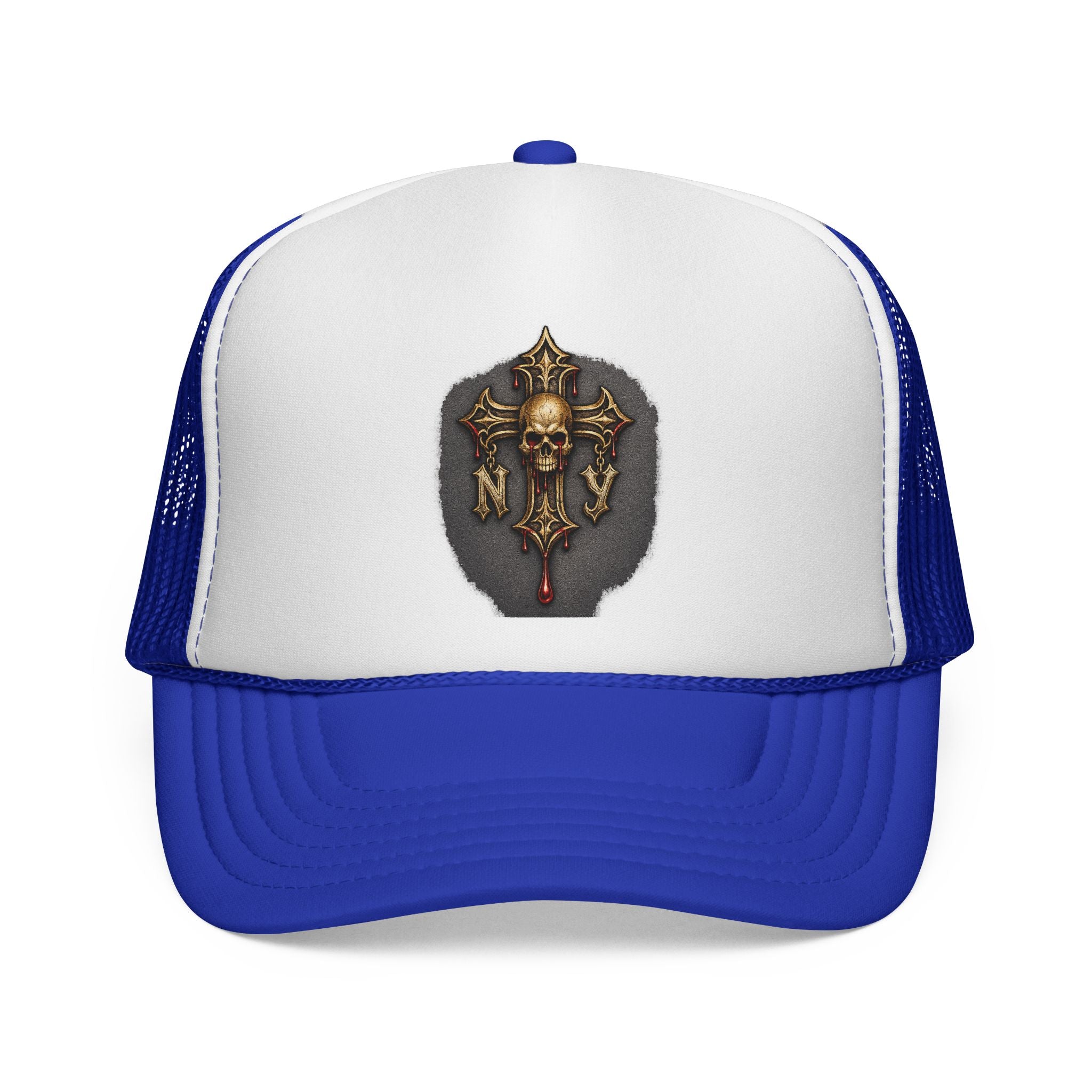 Skull Cross Crest Trucker Hat — Gothic Skull & Cross Emblem Cap