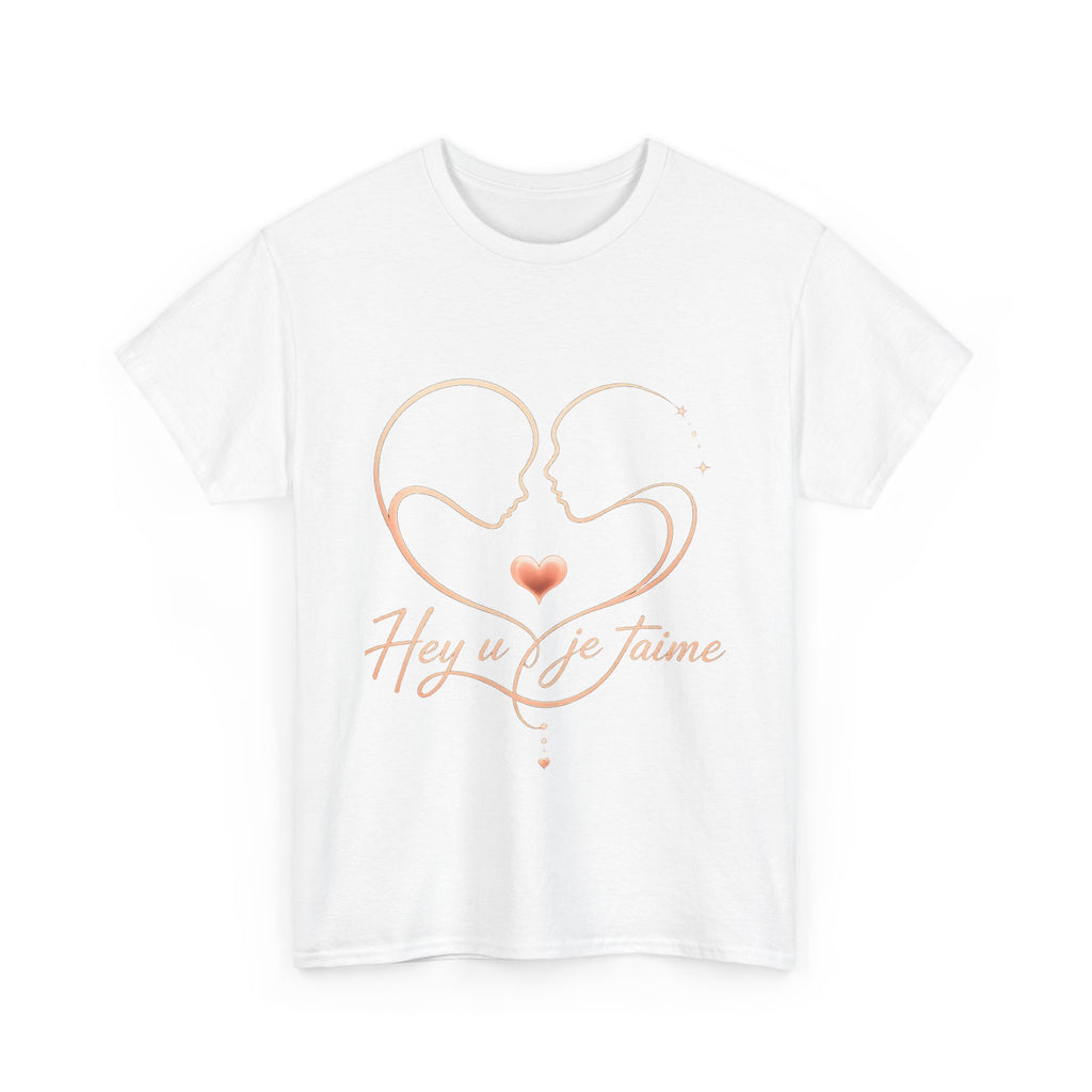 Romantic Heartline Tee — “Hey u je t'aime” French Love Graphic T-Shirt
