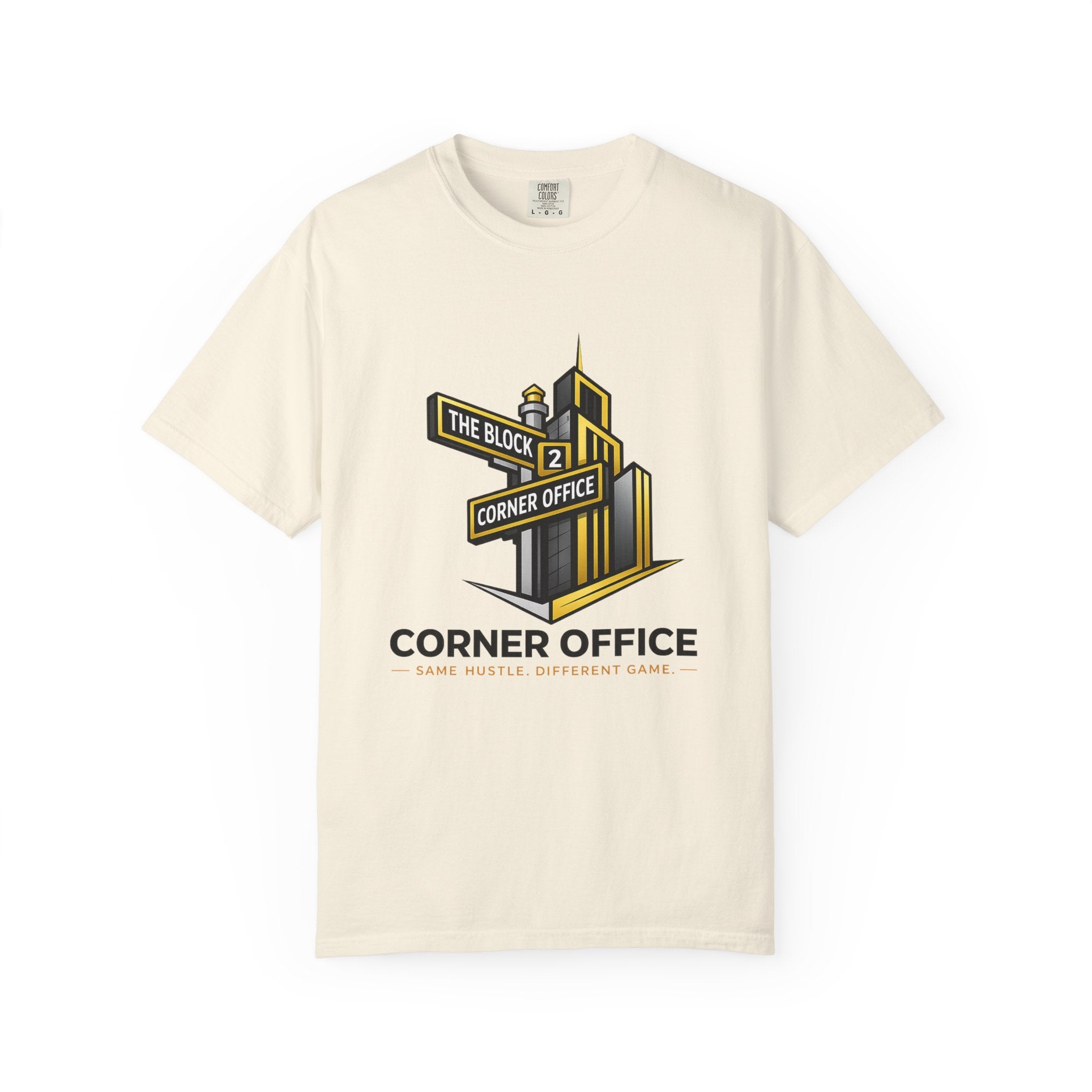 Corner Office T-Shirt — 'Corner Office' Logo Tee with Golden Globe Graphic
