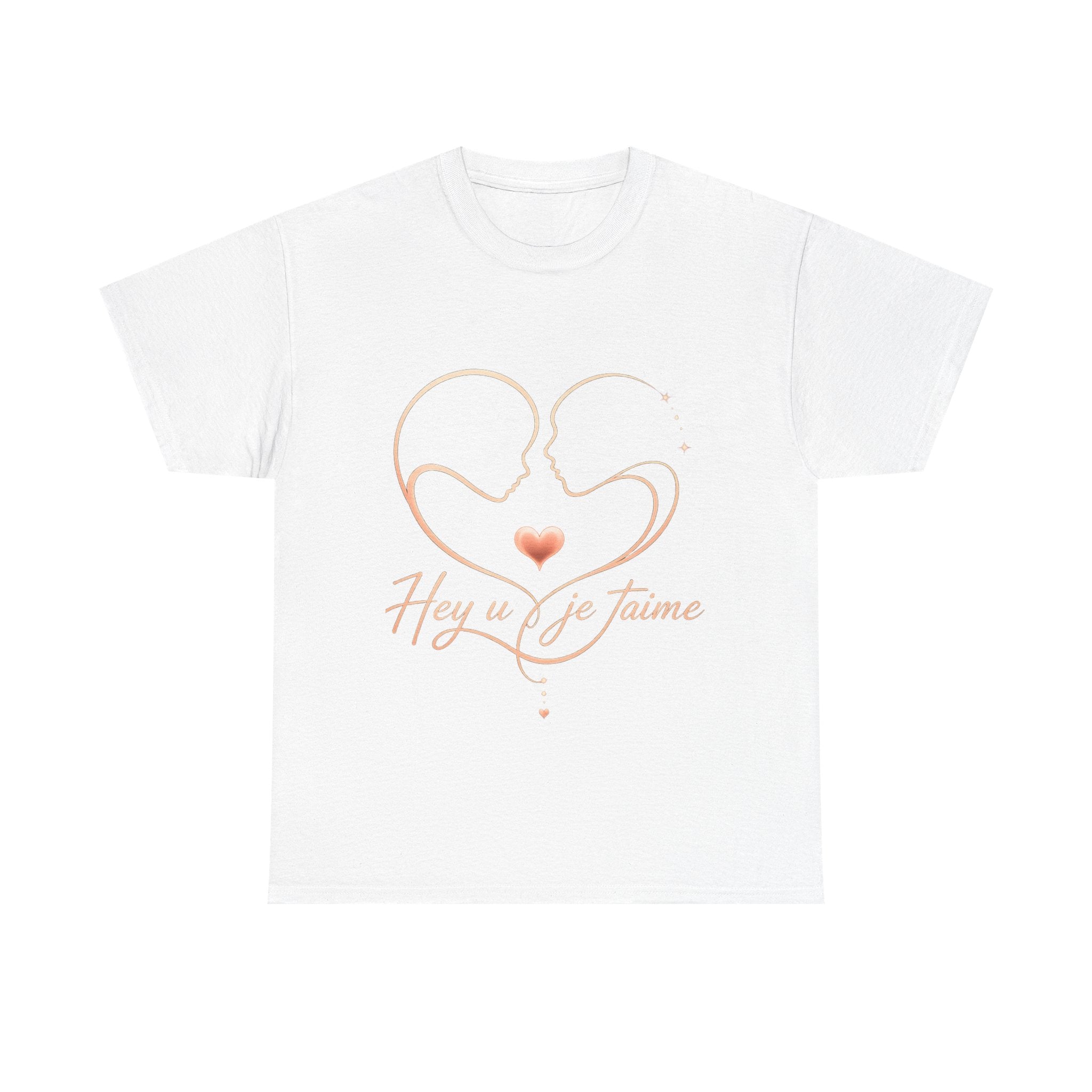 Romantic Heartline Tee — “Hey u je t'aime” French Love Graphic T-Shirt