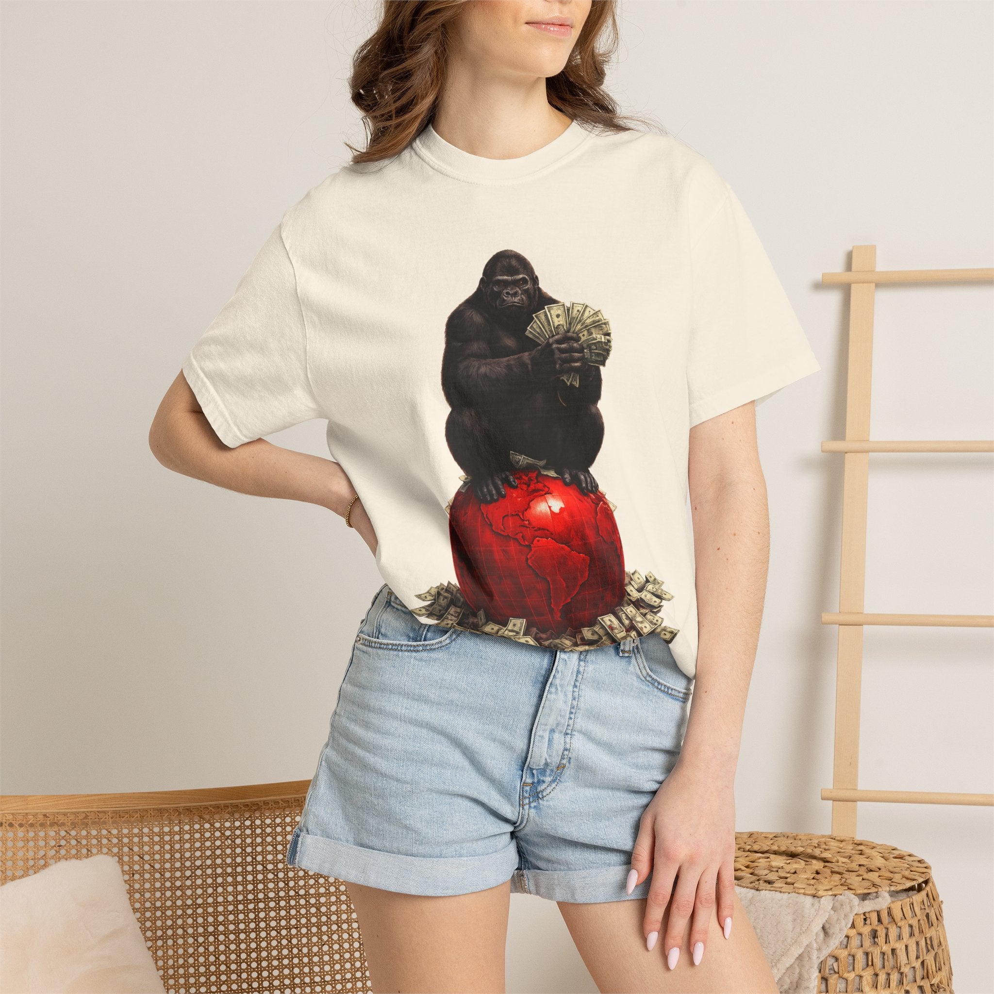 Gorilla on Money Graphic T-Shirt — Red Globe Cash Design