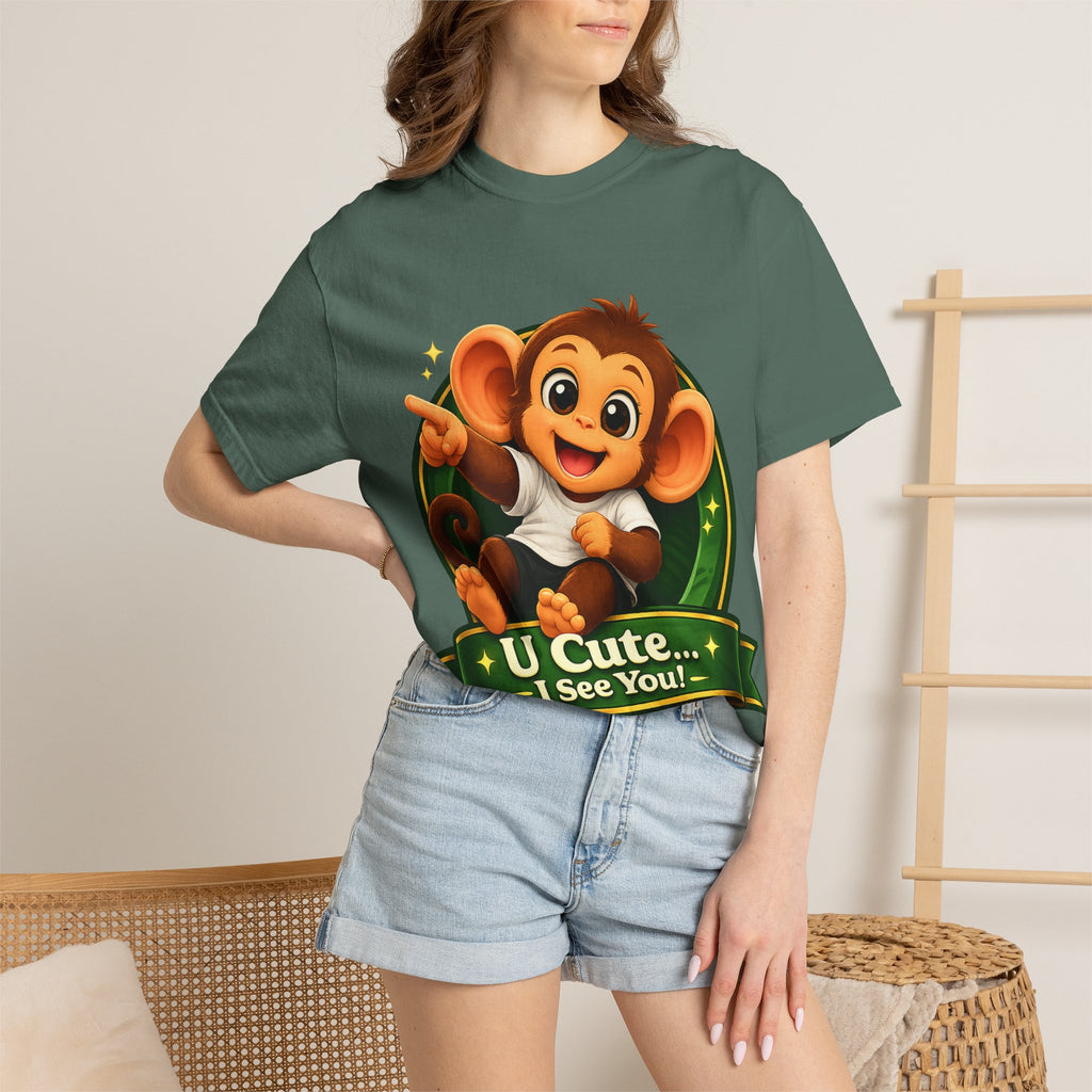 Cute Monkey T-Shirt — "U Cute... I See You!" Graphic Tee