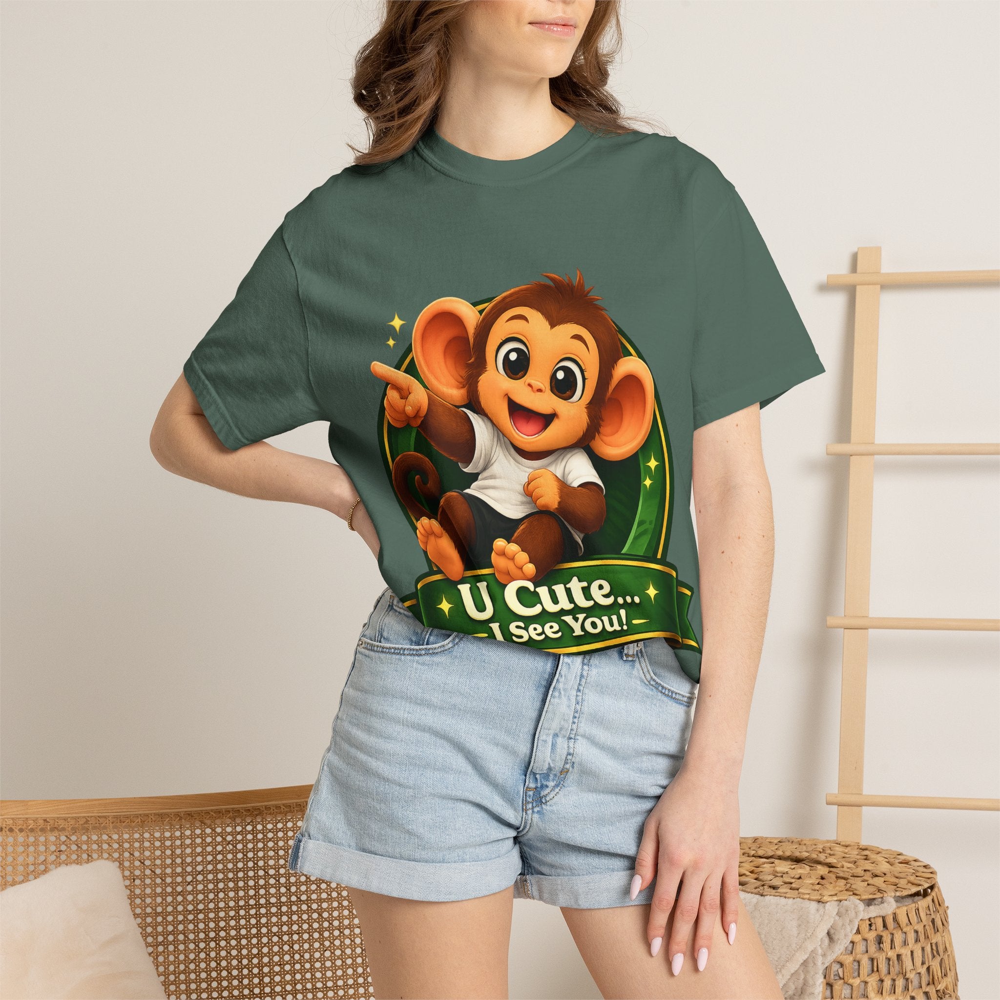 Cute Monkey T-Shirt — "U Cute... I See You!" Graphic Tee