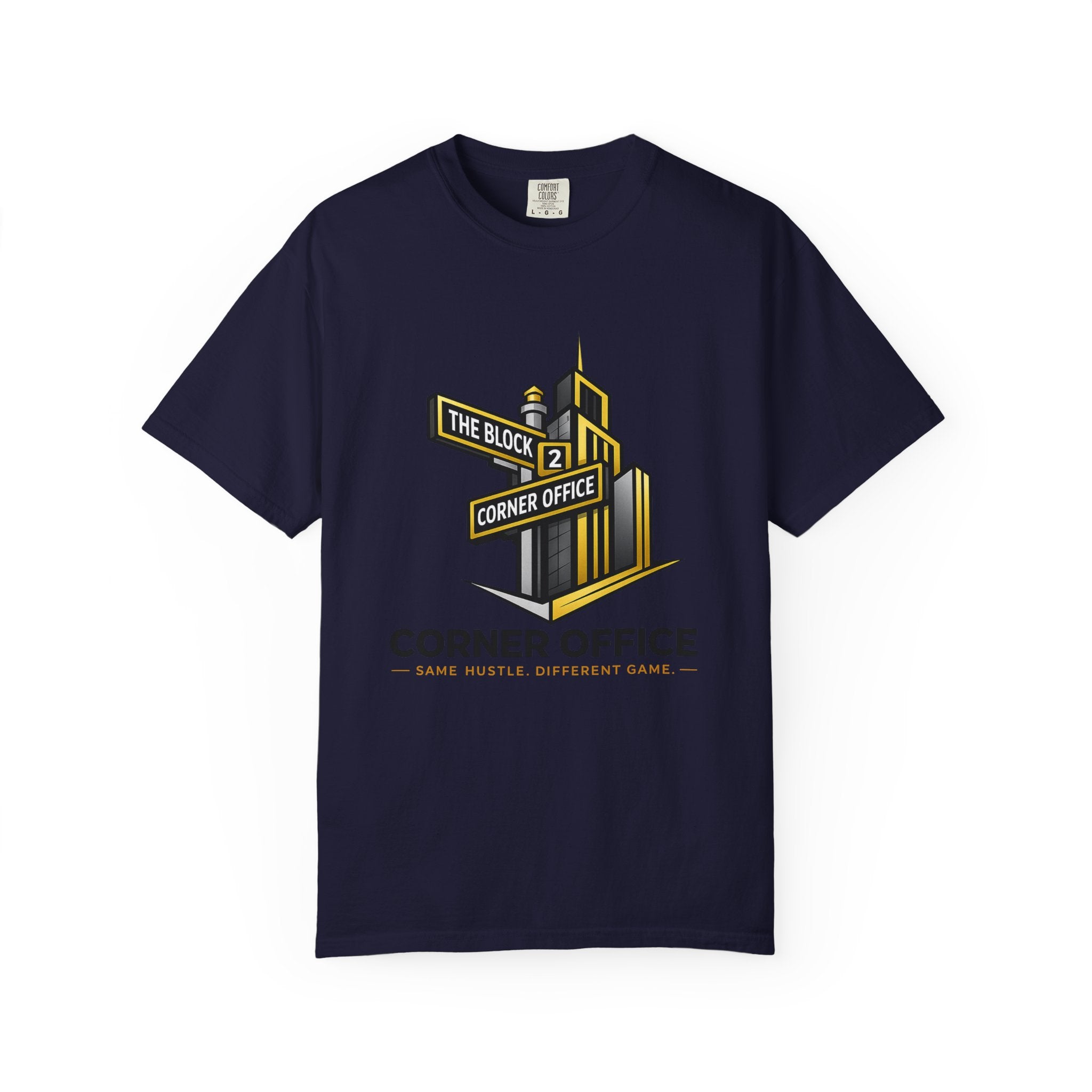 Corner Office T-Shirt — 'Corner Office' Logo Tee with Golden Globe Graphic