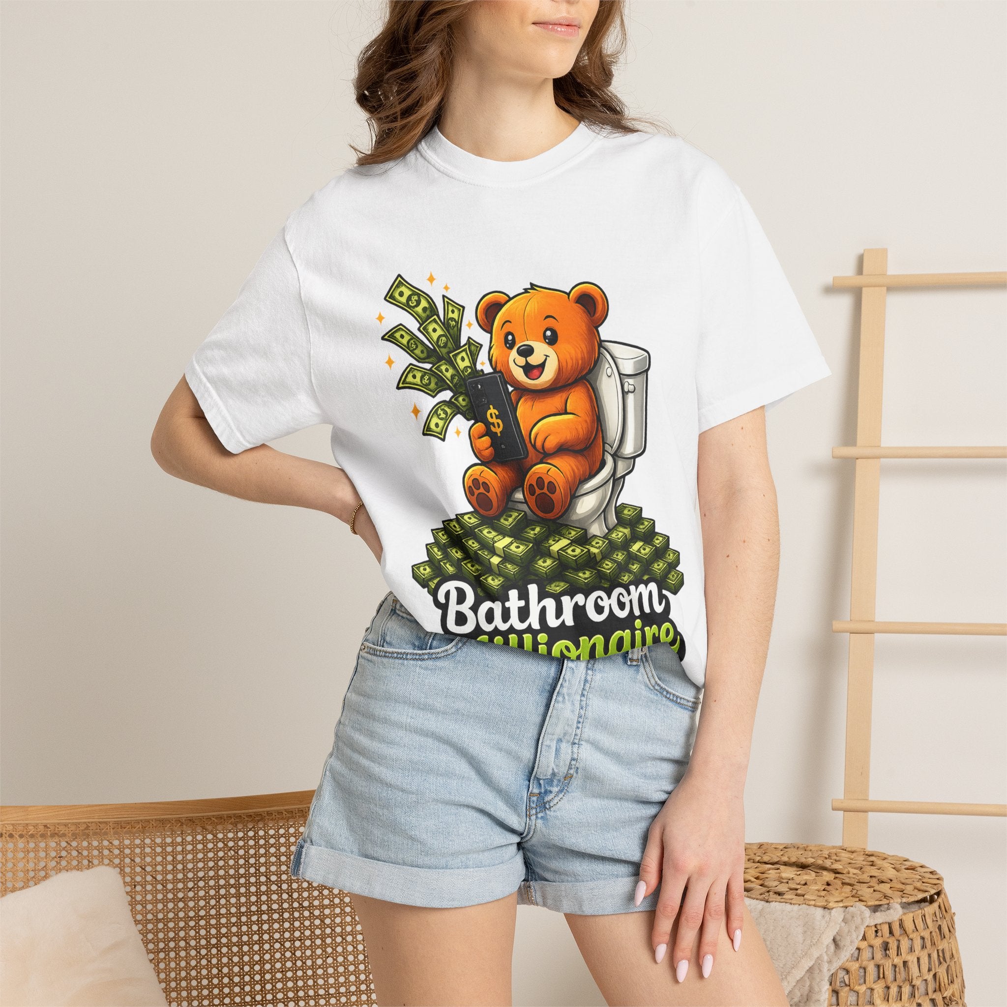 Bathroom Millionaire T-Shirt — Cute Bear on Toilet Graphic Tee