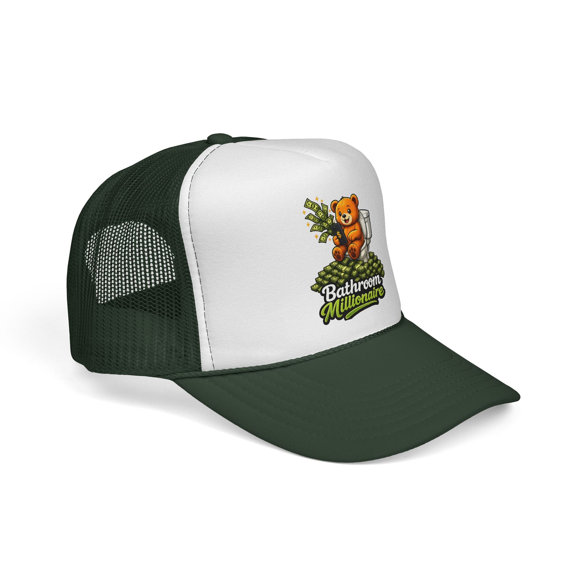 Bathroom Millionaire Trucker Cap — Cute Teddy Toilet Graphic Mesh Hat