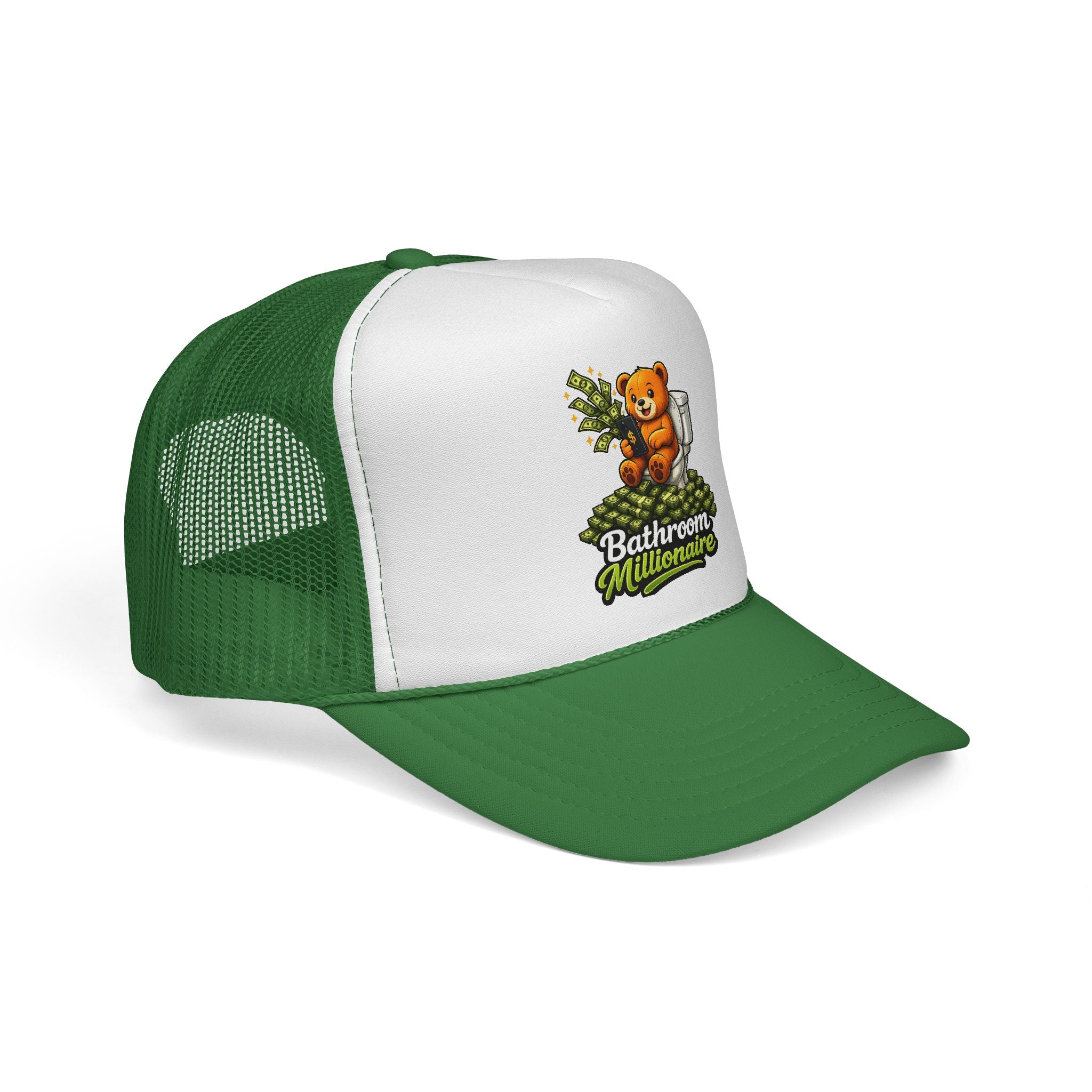 Bathroom Millionaire Trucker Cap — Cute Teddy Toilet Graphic Mesh Hat