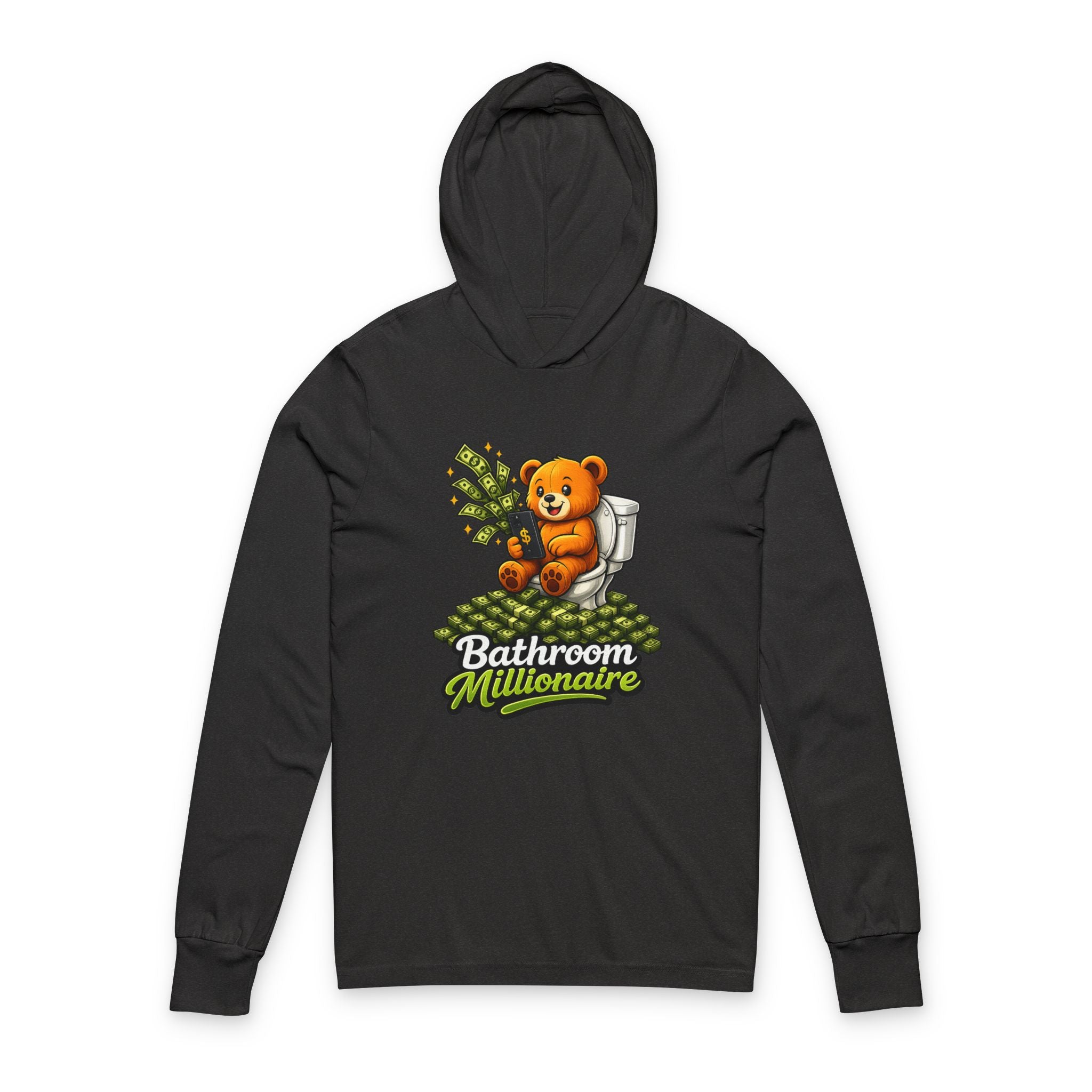 Bathroom Millionaire Hooded Long Sleeve Tee — Cute Bear Toilet Graphic