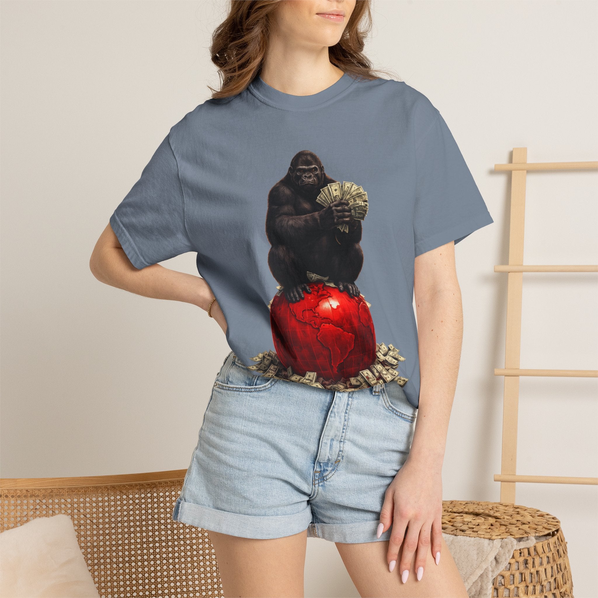 Gorilla on Money Graphic T-Shirt — Red Globe Cash Design