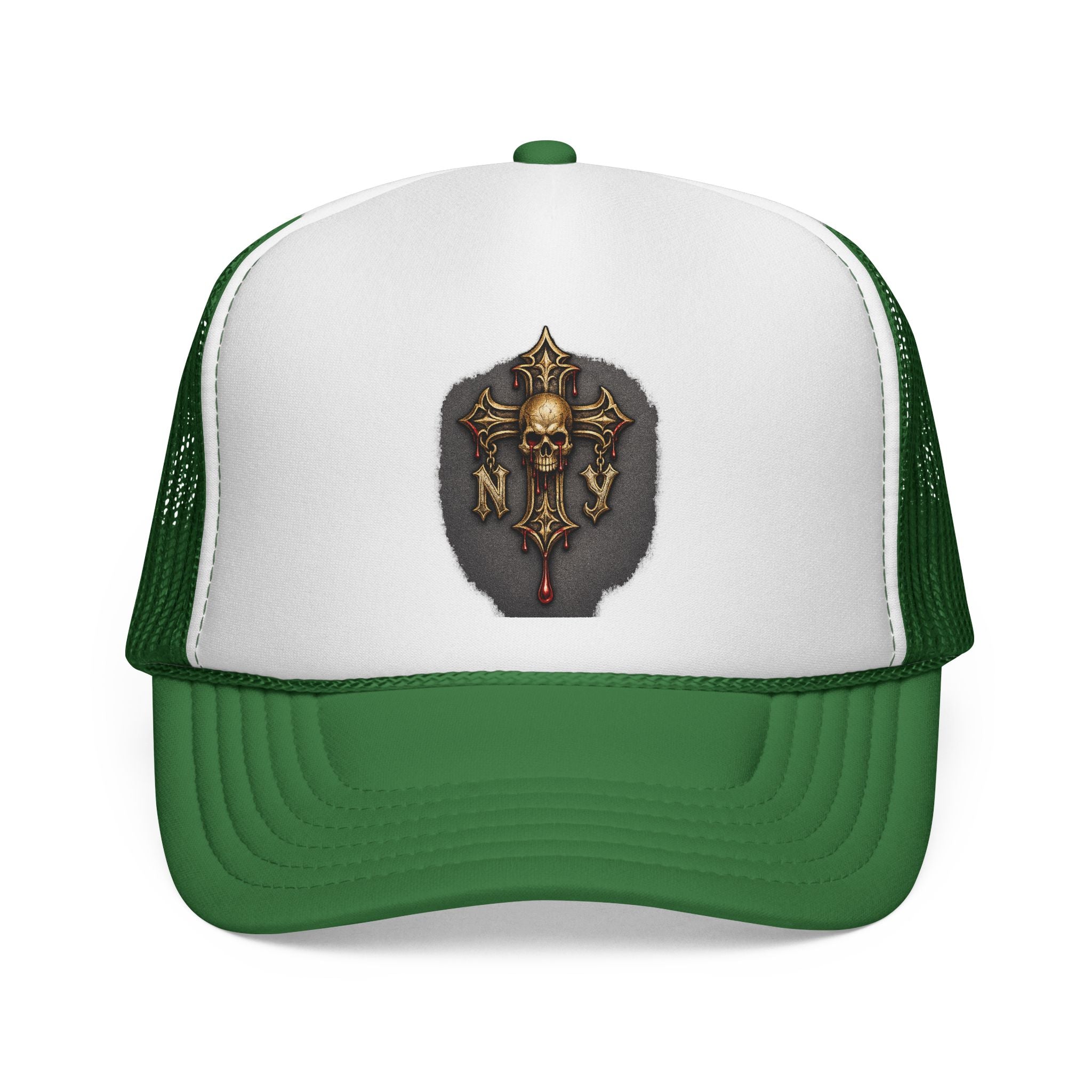 Skull Cross Crest Trucker Hat — Gothic Skull & Cross Emblem Cap