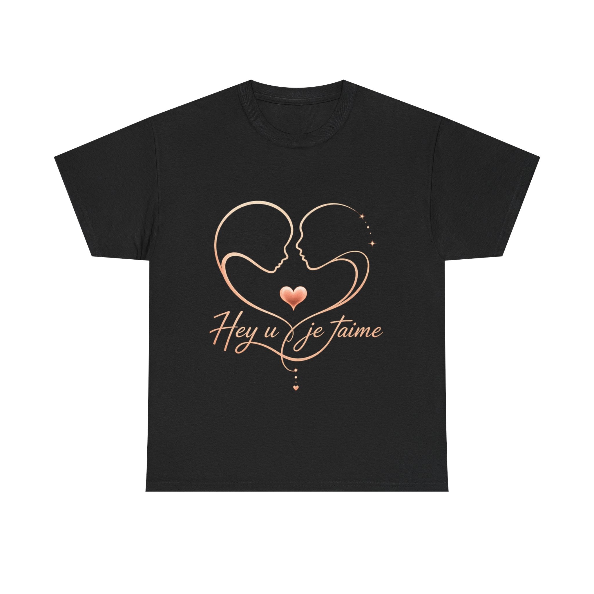Romantic Heartline Tee — “Hey u je t'aime” French Love Graphic T-Shirt