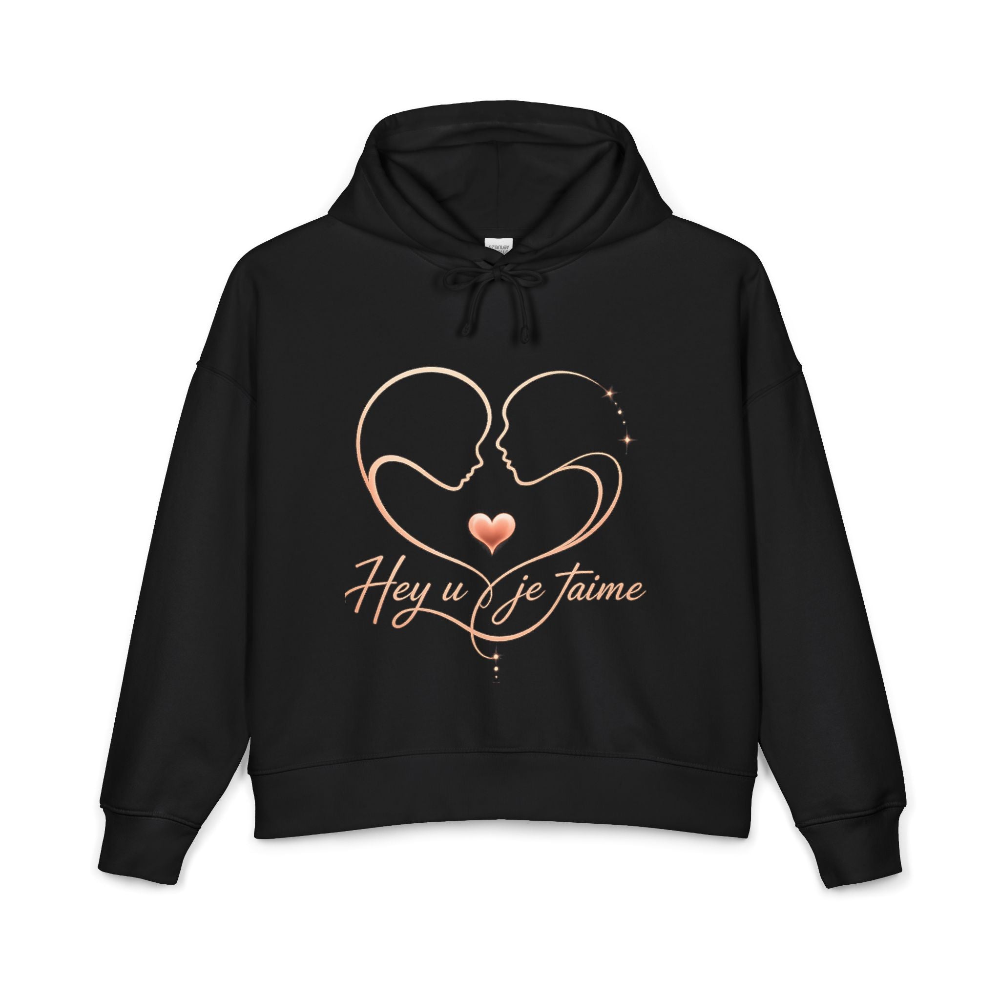 Romantic Heartline Hoodie – "Hey u je t'aime" Women's Organic Hoodie
