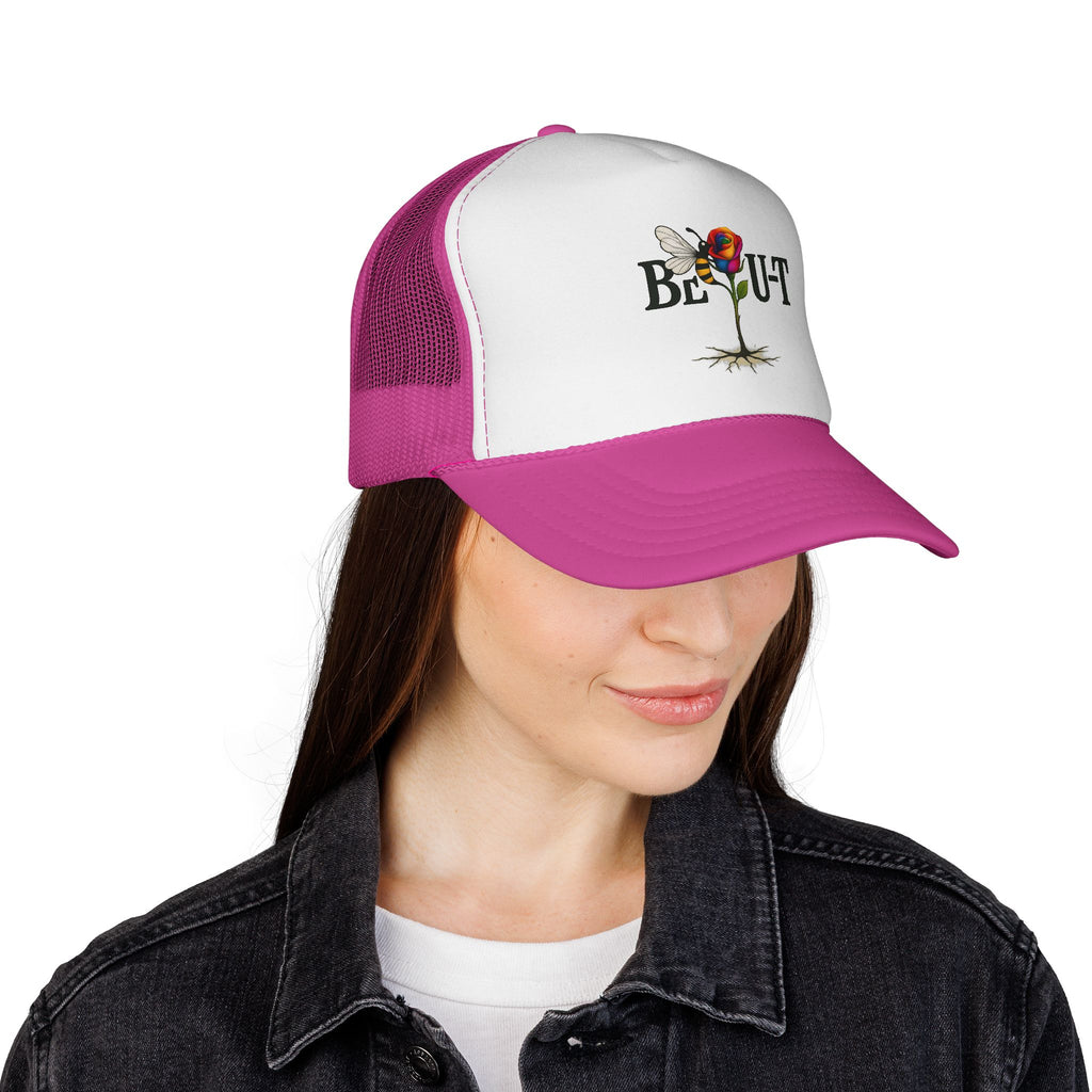 Trucker Hat — 'Be Out' Butterfly Rose Graphic Cap