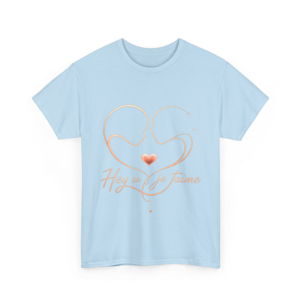 Romantic Heartline Tee — “Hey u je t'aime” French Love Graphic T-Shirt