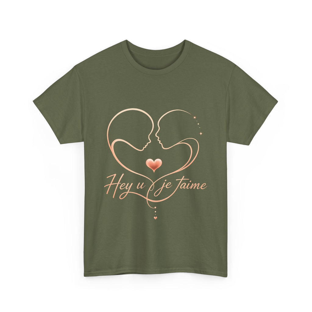 Romantic Heartline Tee — “Hey u je t'aime” French Love Graphic T-Shirt