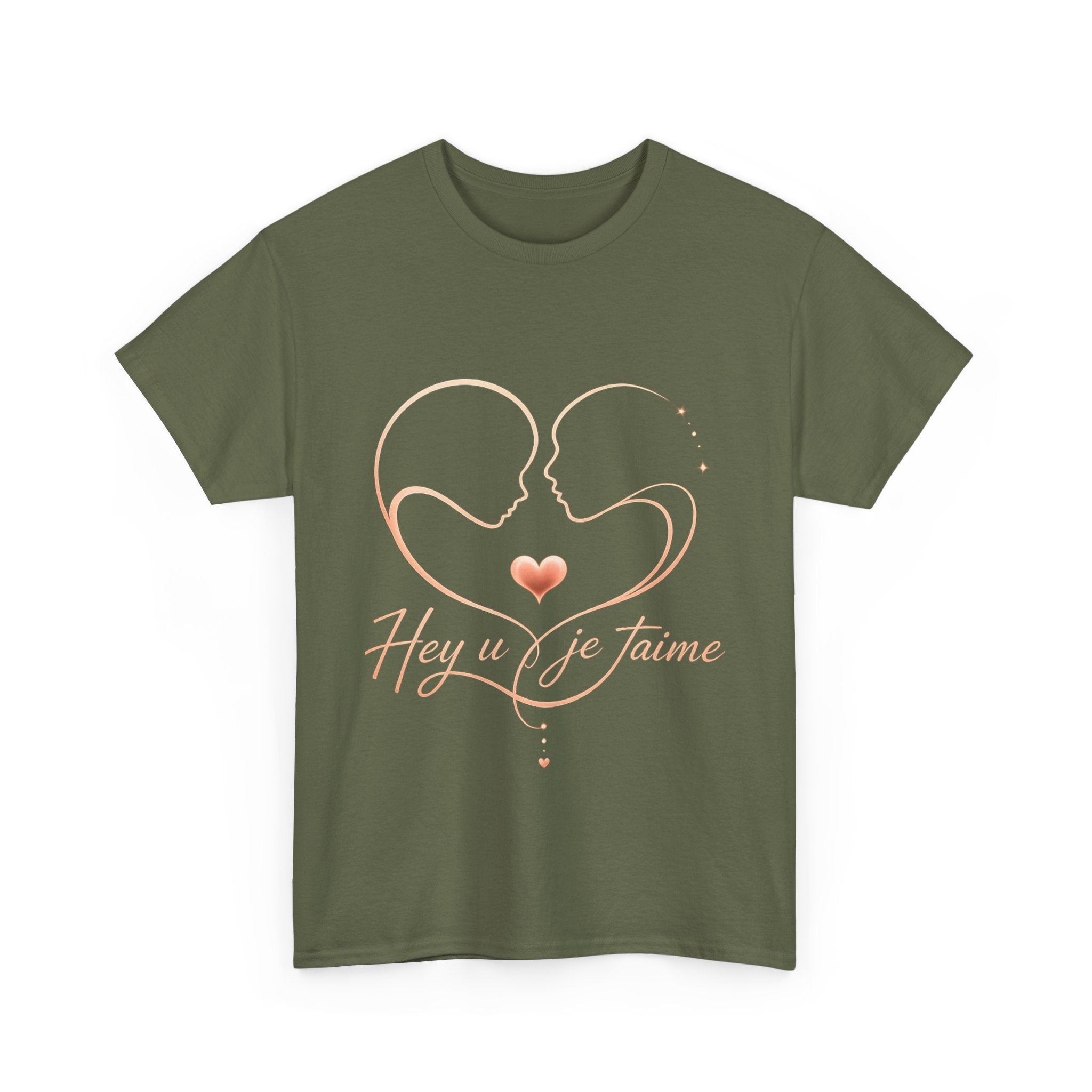 Romantic Heartline Tee — “Hey u je t'aime” French Love Graphic T-Shirt