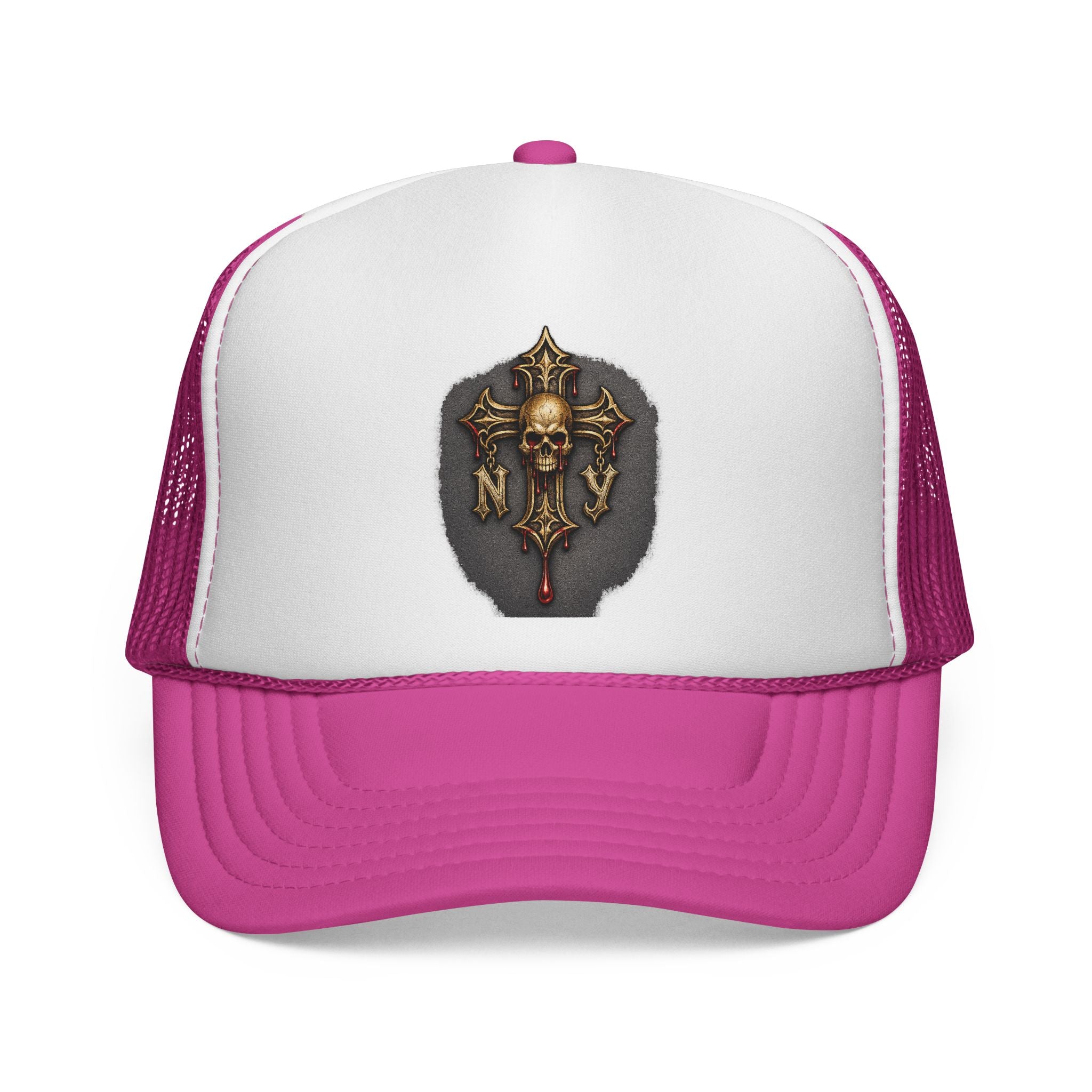 Skull Cross Crest Trucker Hat — Gothic Skull & Cross Emblem Cap