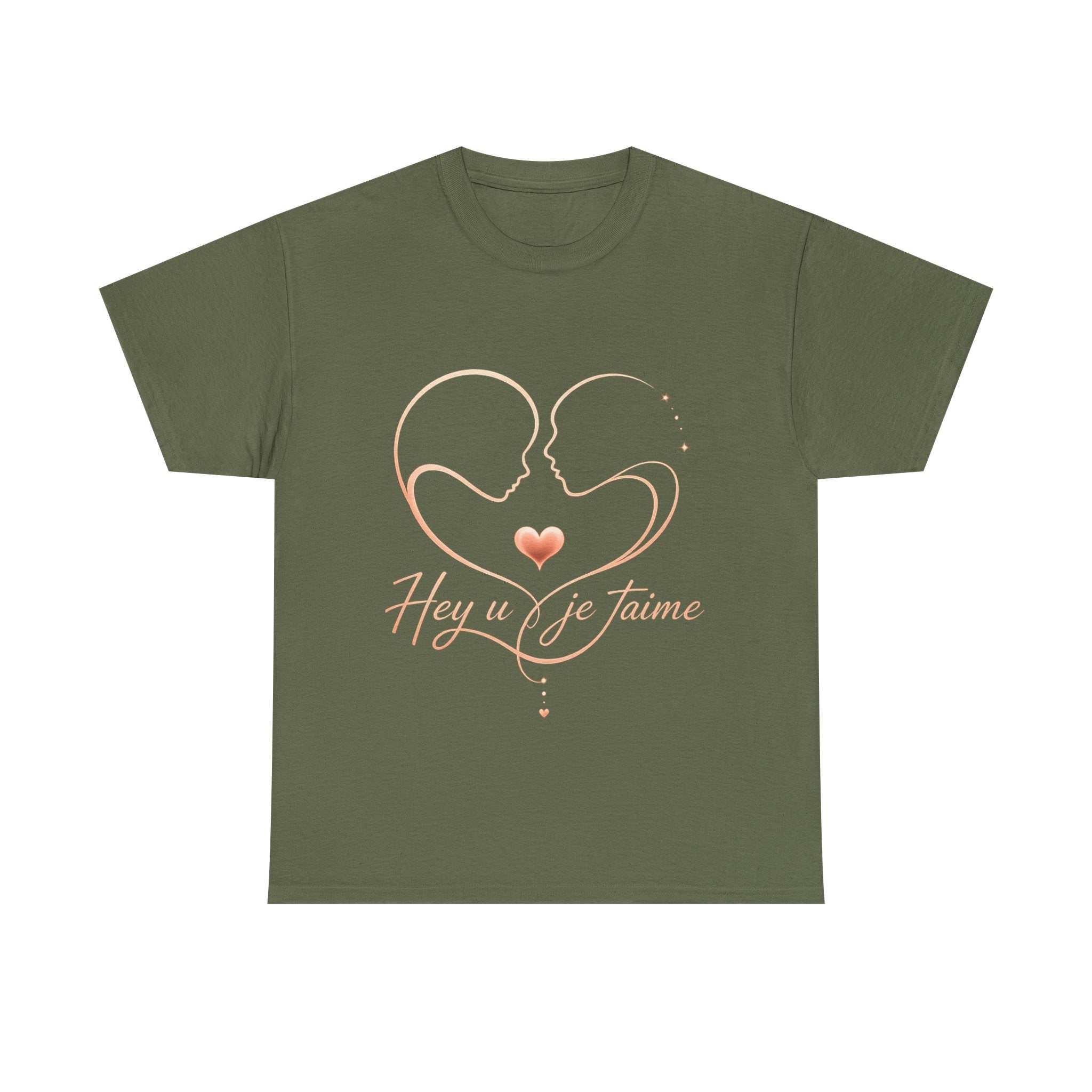 Romantic Heartline Tee — “Hey u je t'aime” French Love Graphic T-Shirt