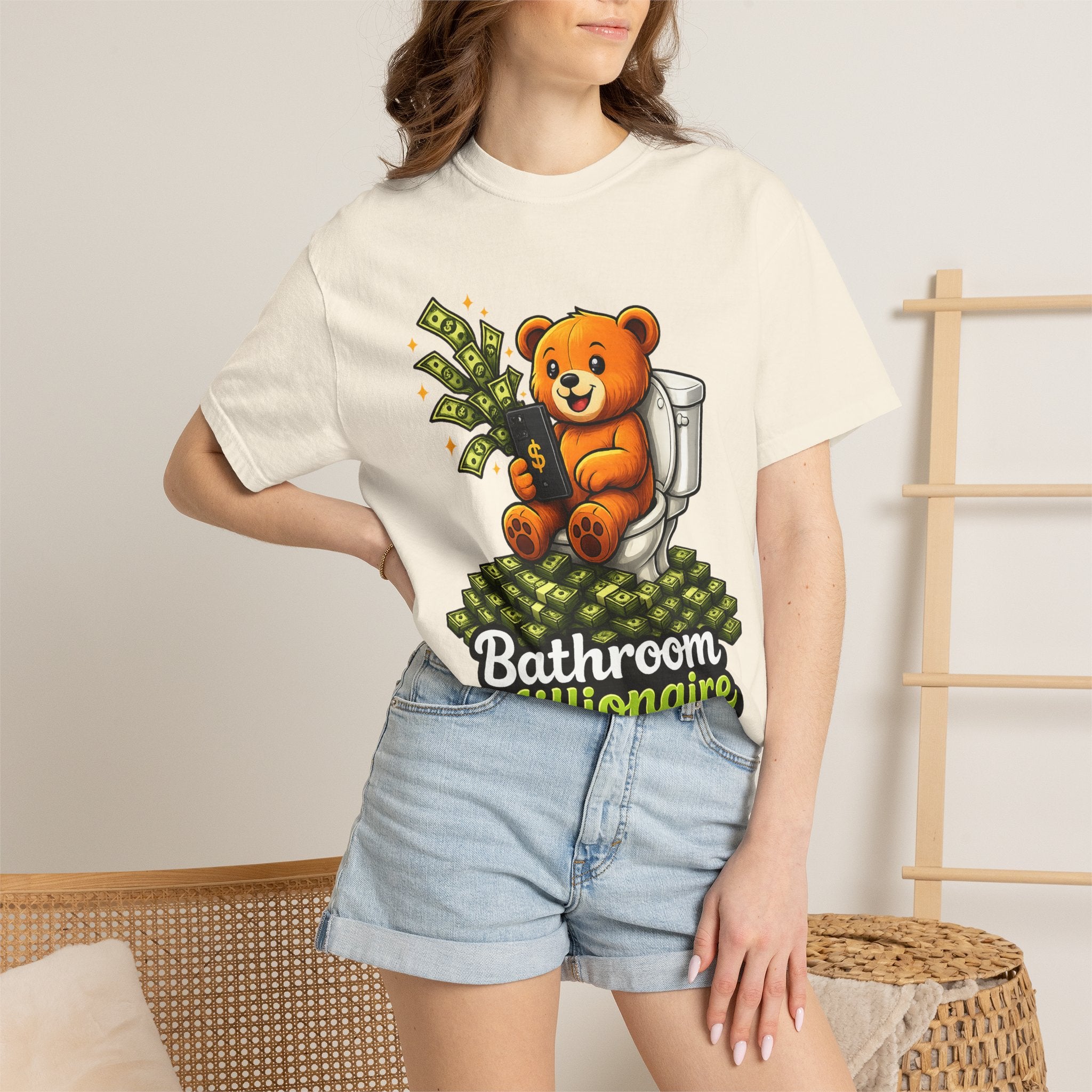 Bathroom Millionaire T-Shirt — Cute Bear on Toilet Graphic Tee