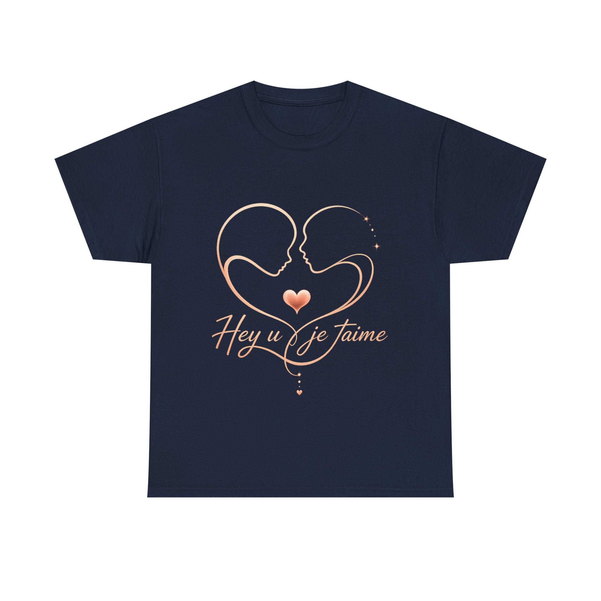 Romantic Heartline Tee — “Hey u je t'aime” French Love Graphic T-Shirt