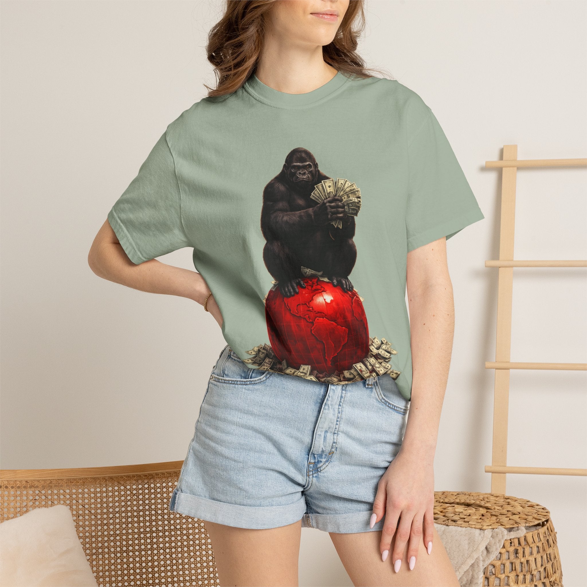 Gorilla on Money Graphic T-Shirt — Red Globe Cash Design