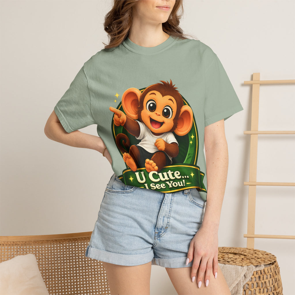 Cute Monkey T-Shirt — "U Cute... I See You!" Graphic Tee
