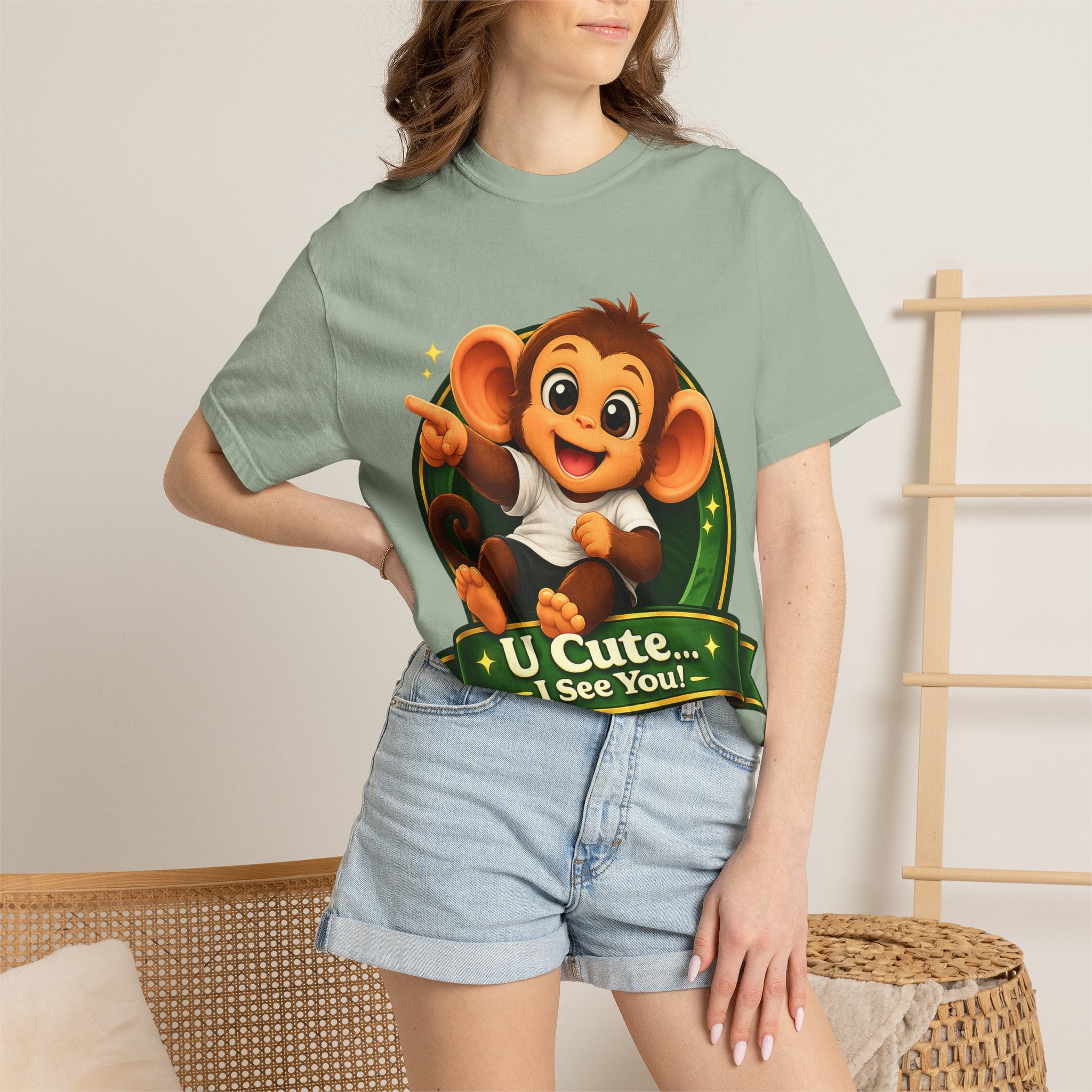 Cute Monkey T-Shirt — "U Cute... I See You!" Graphic Tee