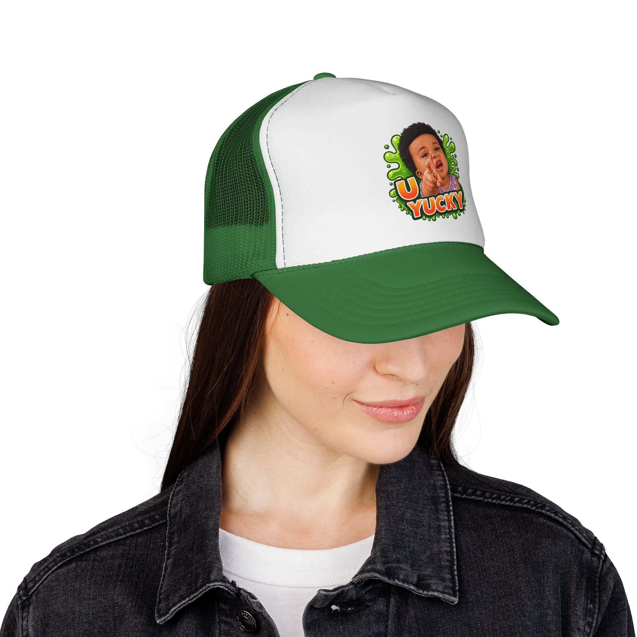 U Yucky Baby Trucker Cap — Funny Retro Slime Graphic Mesh Hat