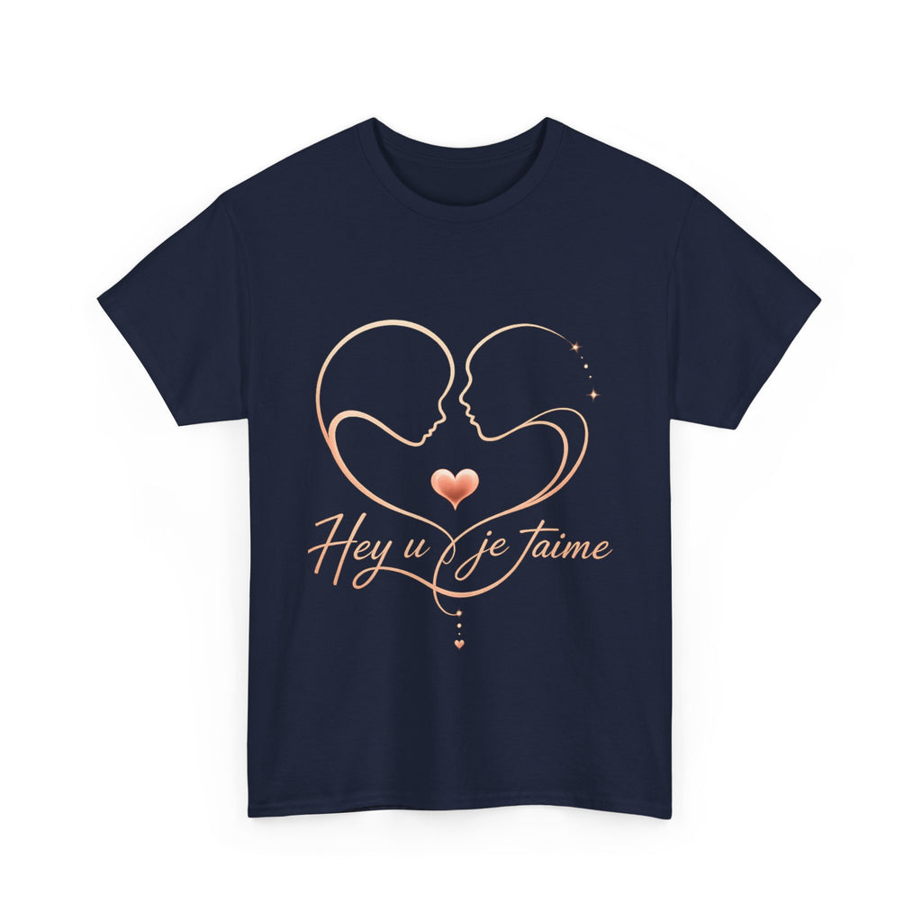 Romantic Heartline Tee — “Hey u je t'aime” French Love Graphic T-Shirt