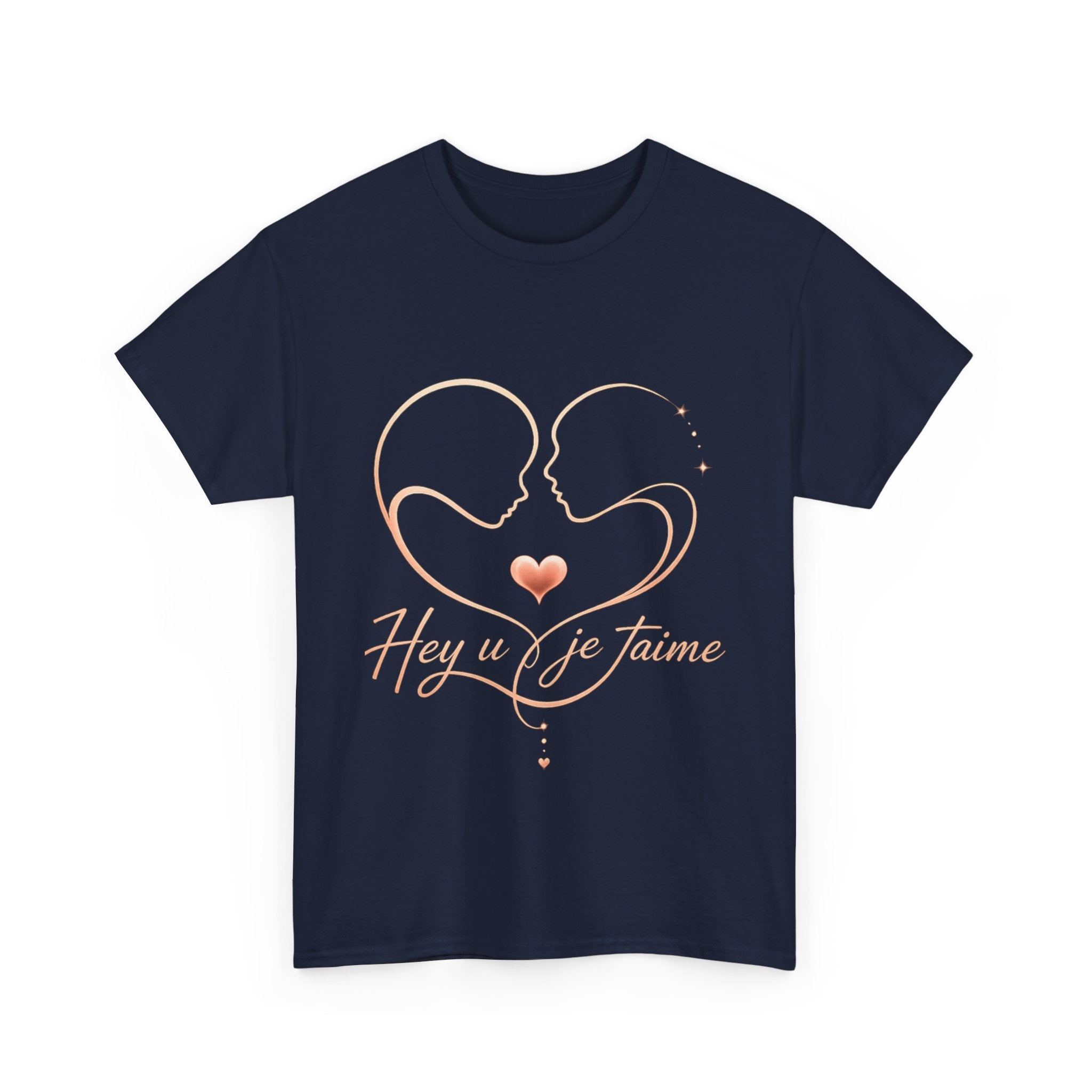 Romantic Heartline Tee — “Hey u je t'aime” French Love Graphic T-Shirt