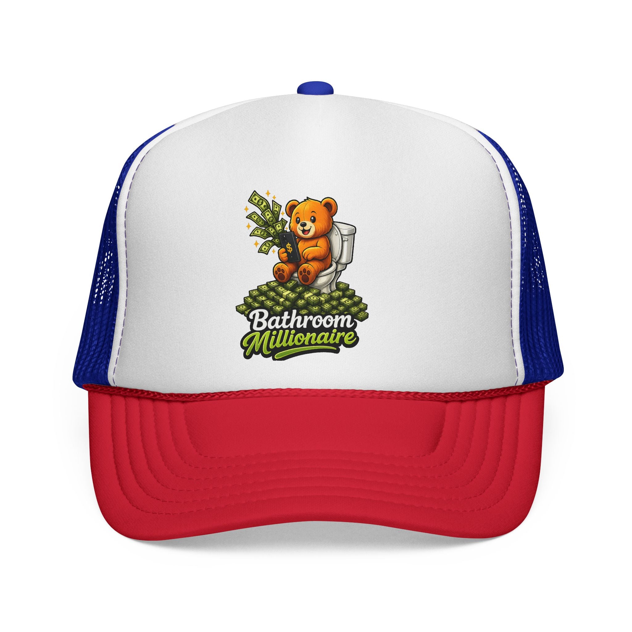 Bathroom Millionaire Trucker Cap — Cute Teddy Toilet Graphic Mesh Hat