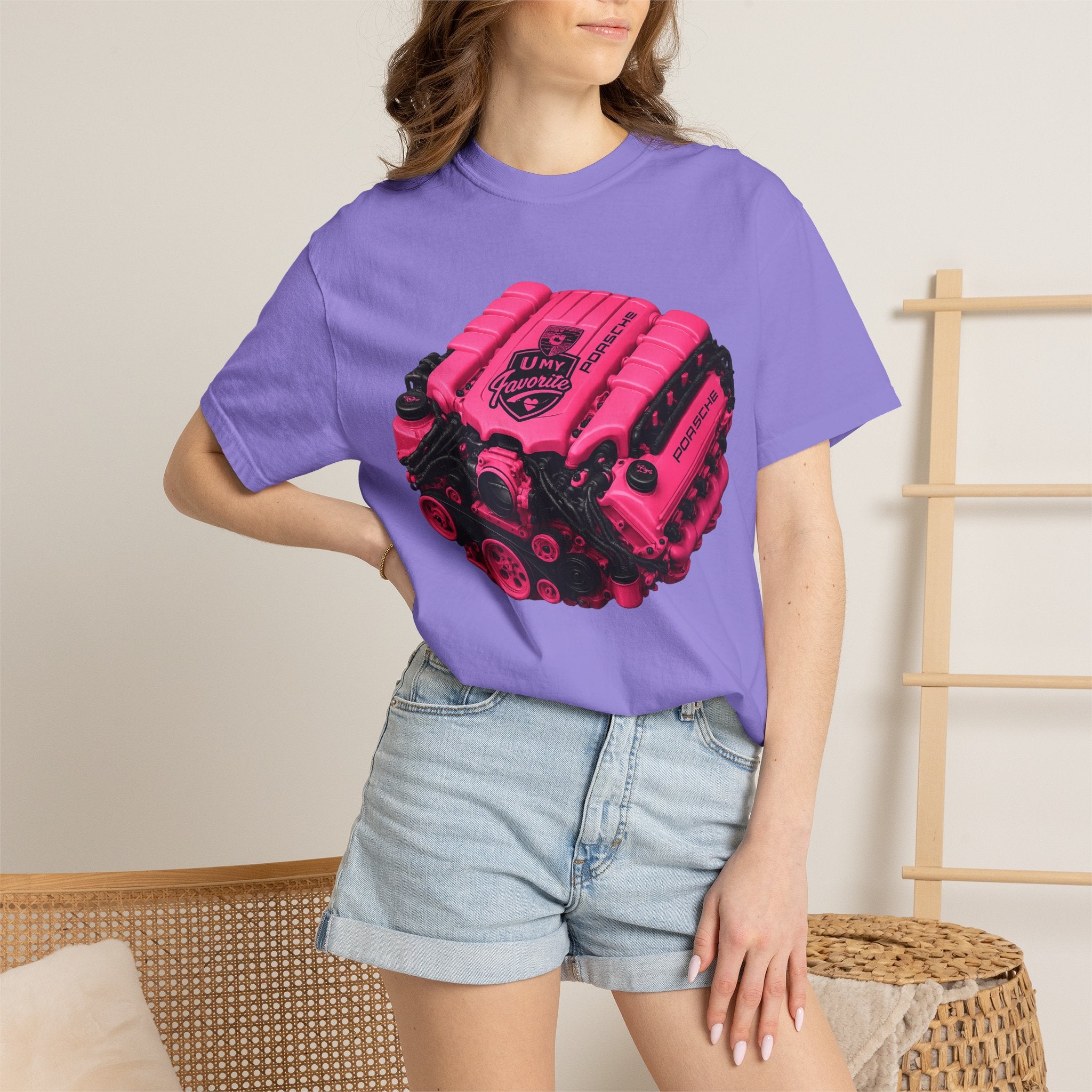 Retro Pink V8 Engine T-Shirt