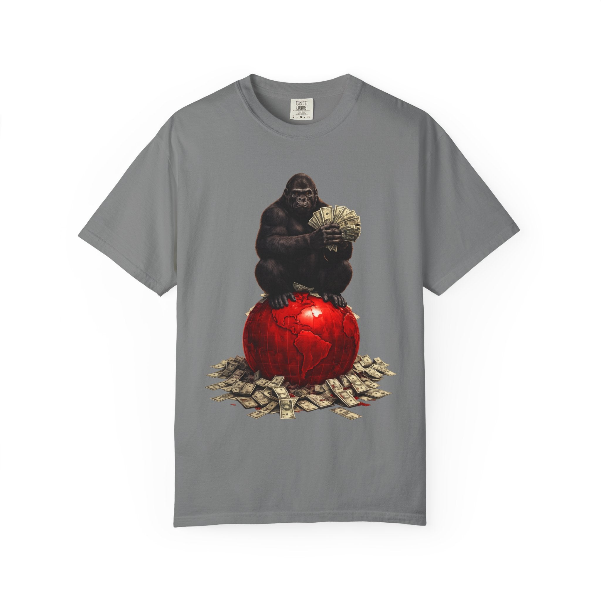 Gorilla on Money Graphic T-Shirt — Red Globe Cash Design