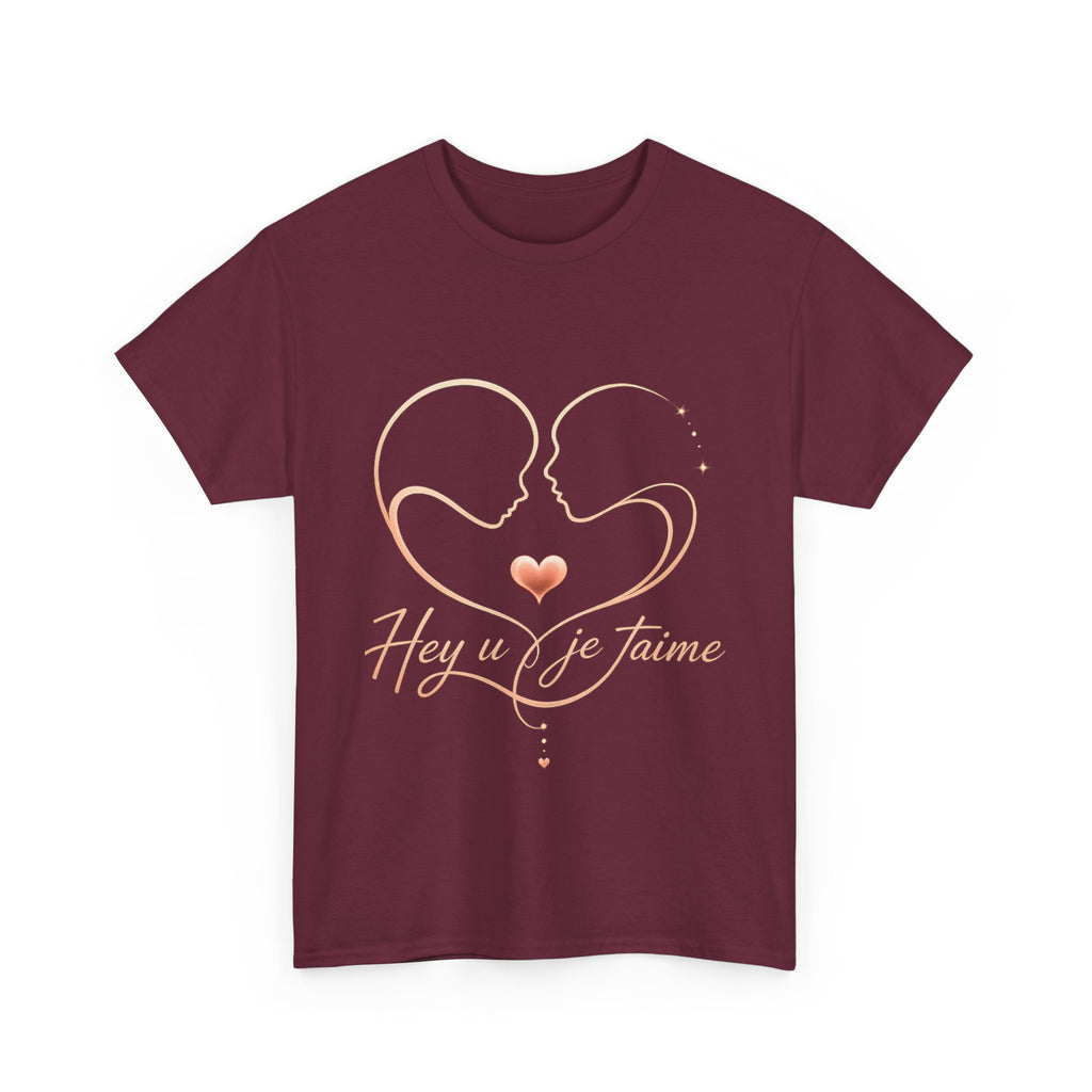Romantic Heartline Tee — “Hey u je t'aime” French Love Graphic T-Shirt