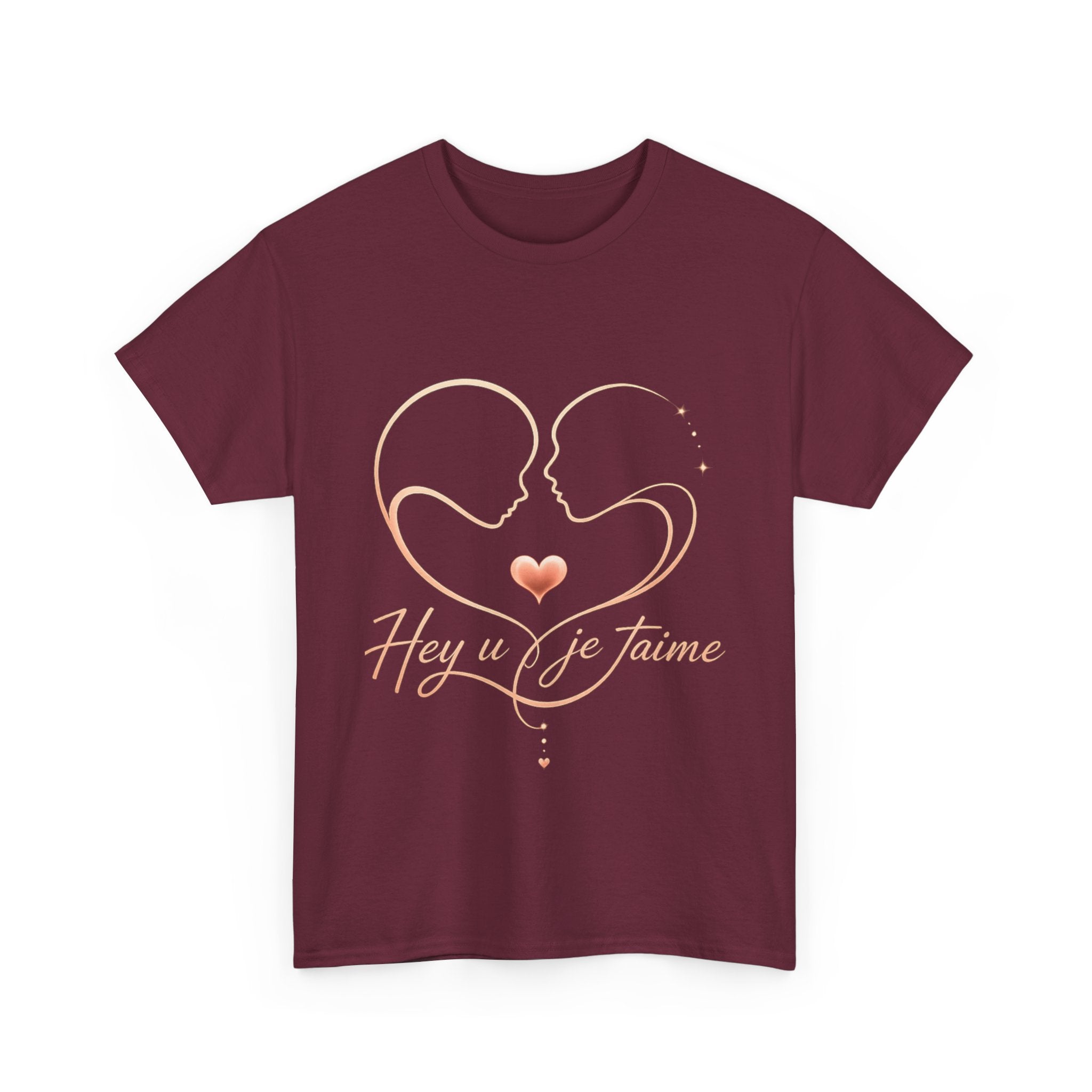 Romantic Heartline Tee — “Hey u je t'aime” French Love Graphic T-Shirt