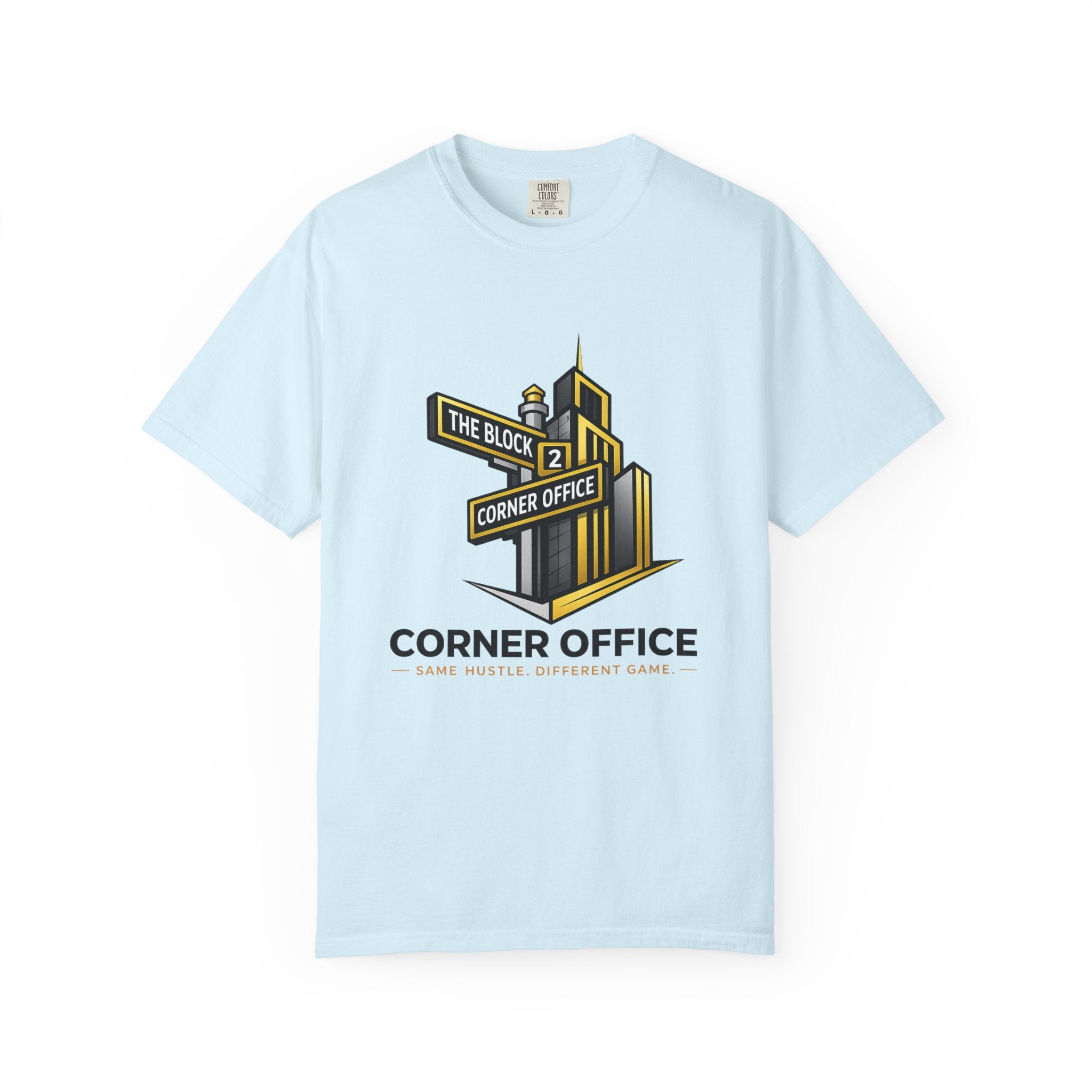 Corner Office T-Shirt — 'Corner Office' Logo Tee with Golden Globe Graphic