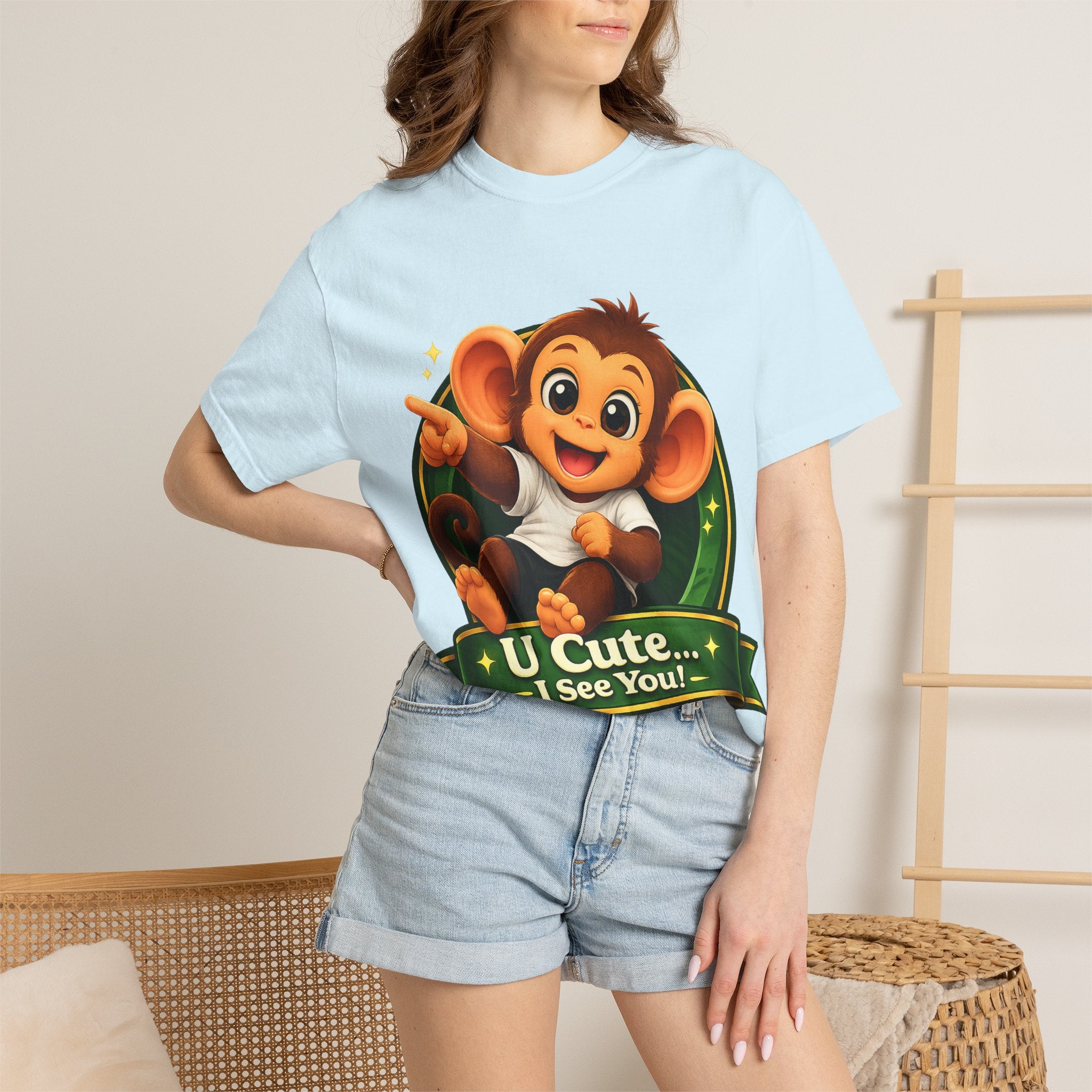 Cute Monkey T-Shirt — "U Cute... I See You!" Graphic Tee