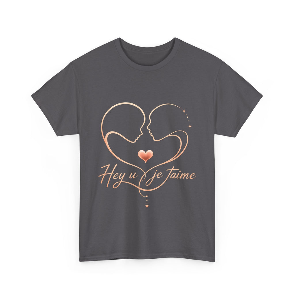 Romantic Heartline Tee — “Hey u je t'aime” French Love Graphic T-Shirt