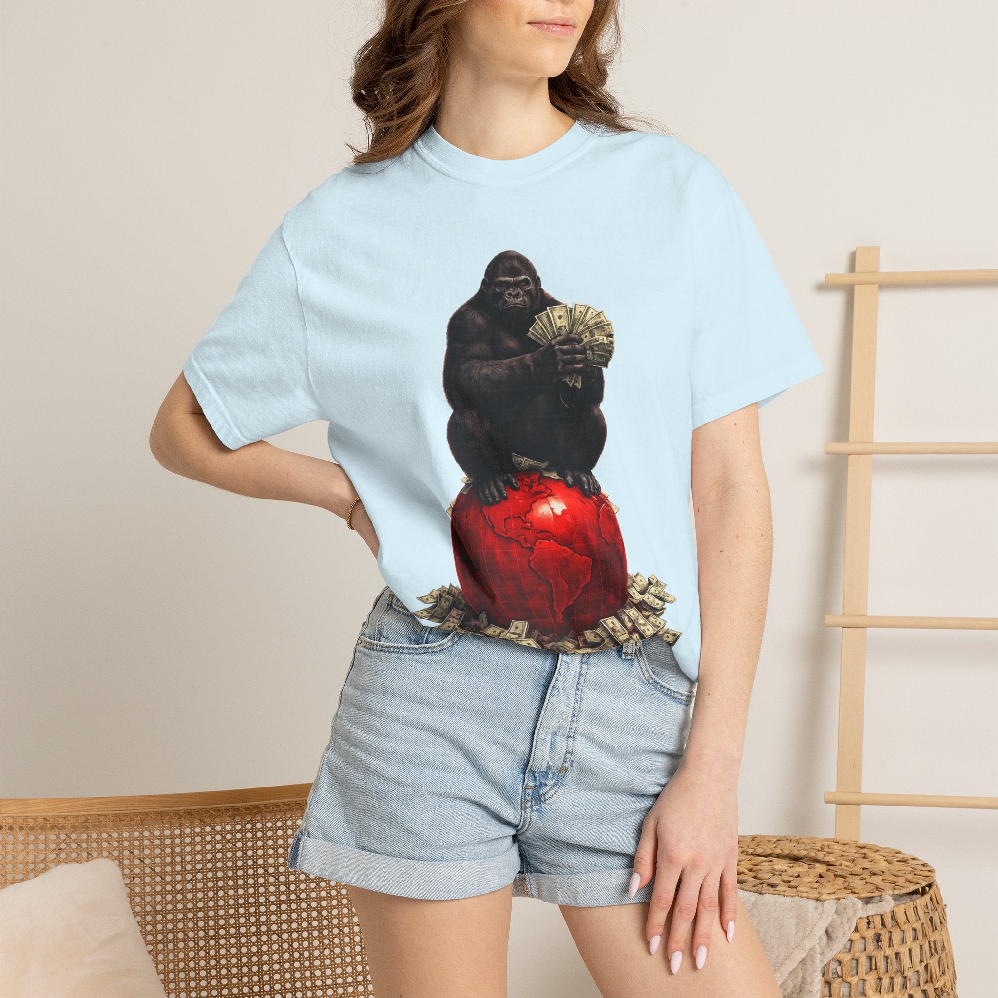 Gorilla on Money Graphic T-Shirt — Red Globe Cash Design
