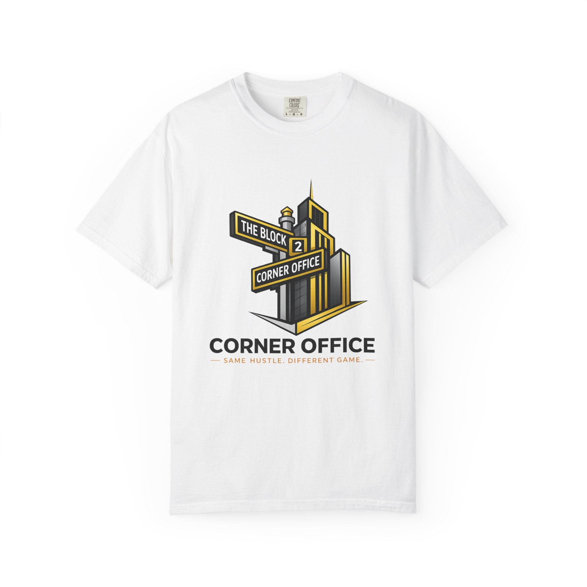 Corner Office T-Shirt — 'Corner Office' Logo Tee with Golden Globe Graphic
