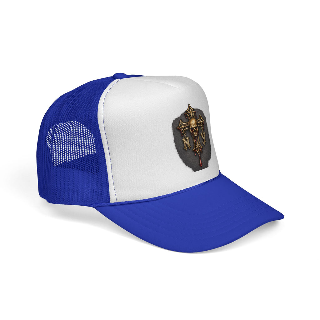 Skull Cross Crest Trucker Hat — Gothic Skull & Cross Emblem Cap