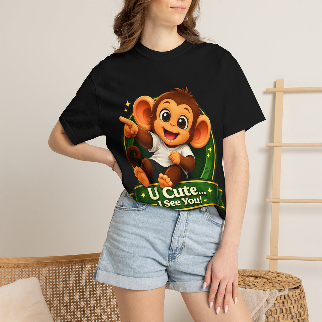 Cute Monkey T-Shirt — "U Cute... I See You!" Graphic Tee