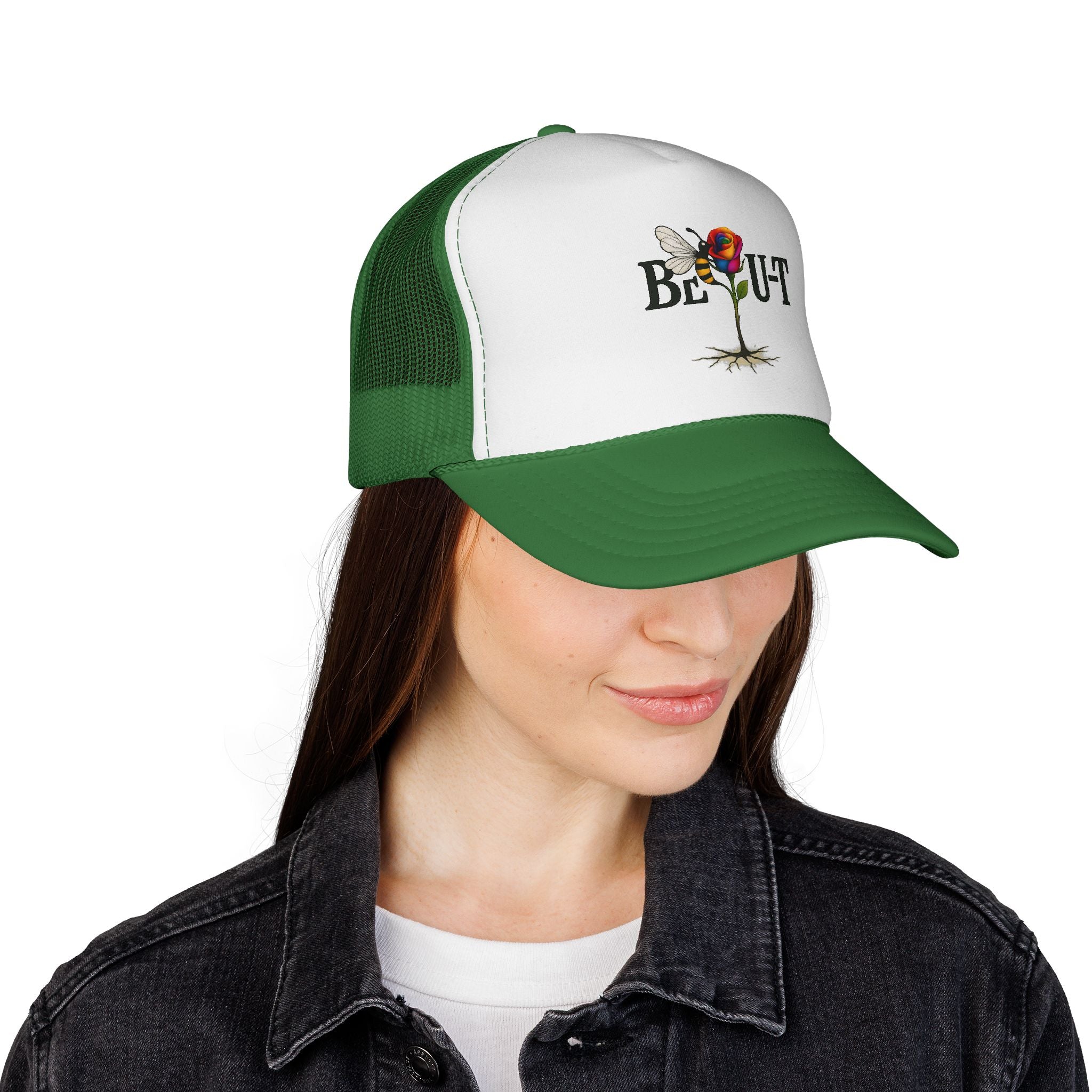Trucker Hat — 'Be Out' Butterfly Rose Graphic Cap