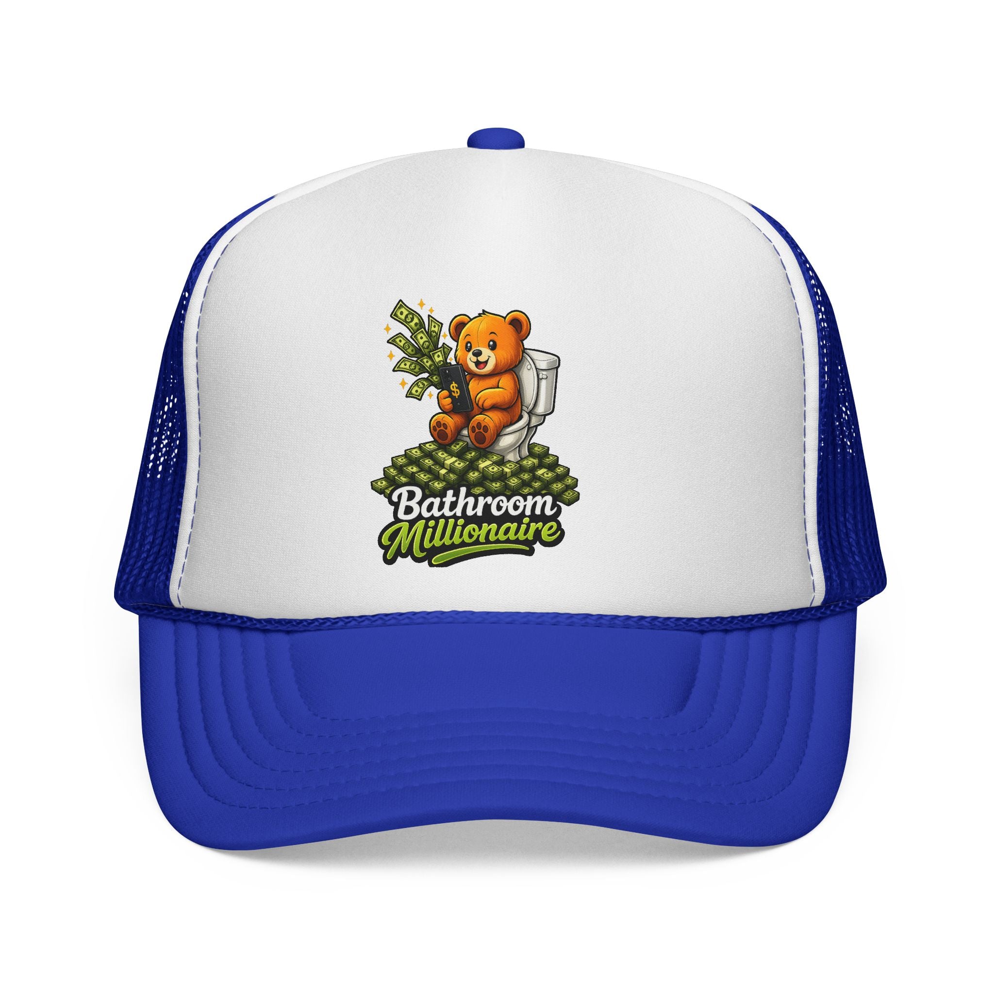 Bathroom Millionaire Trucker Cap — Cute Teddy Toilet Graphic Mesh Hat